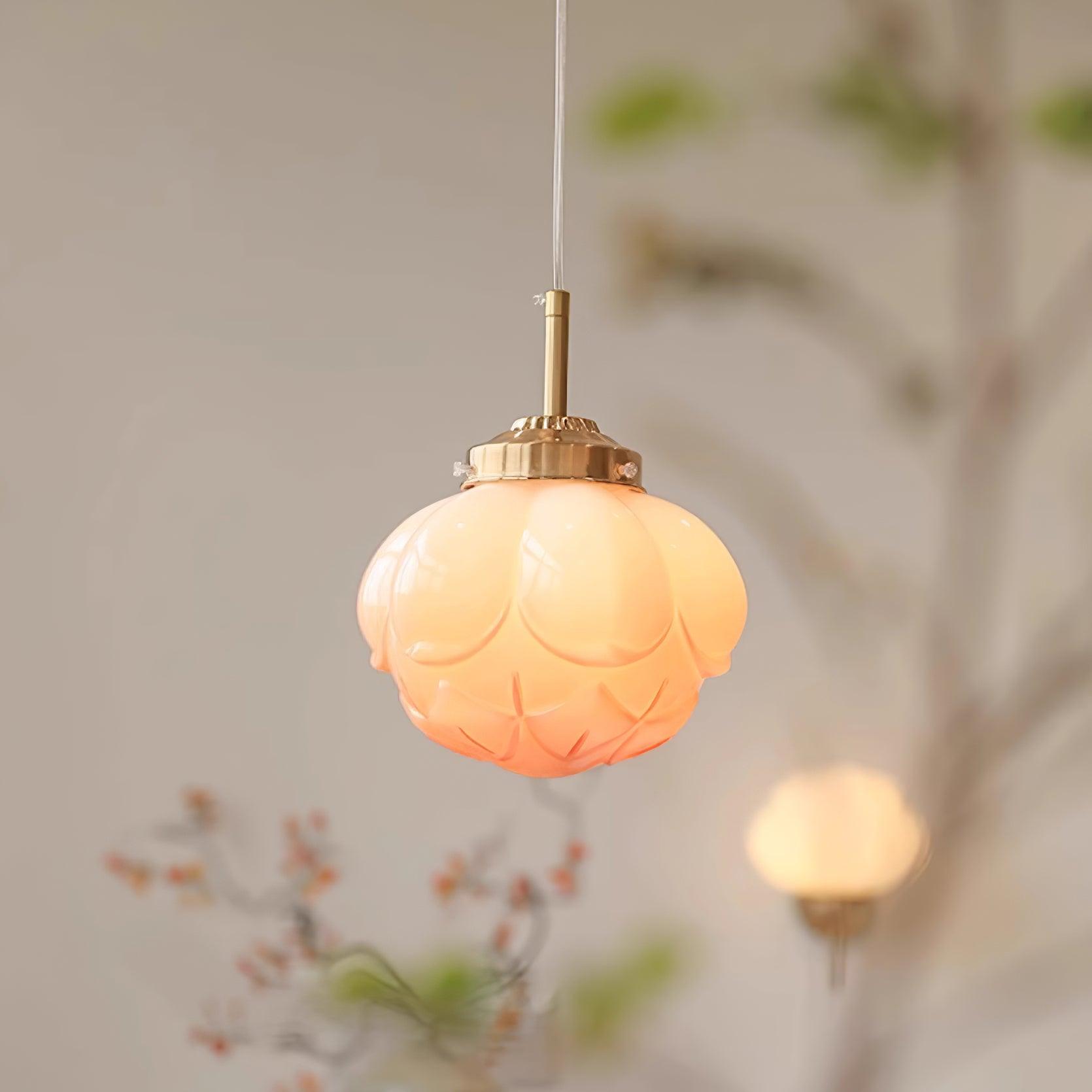 Pendant Lamp Metal and Glass Lotus Flower Shade Artistic Retro