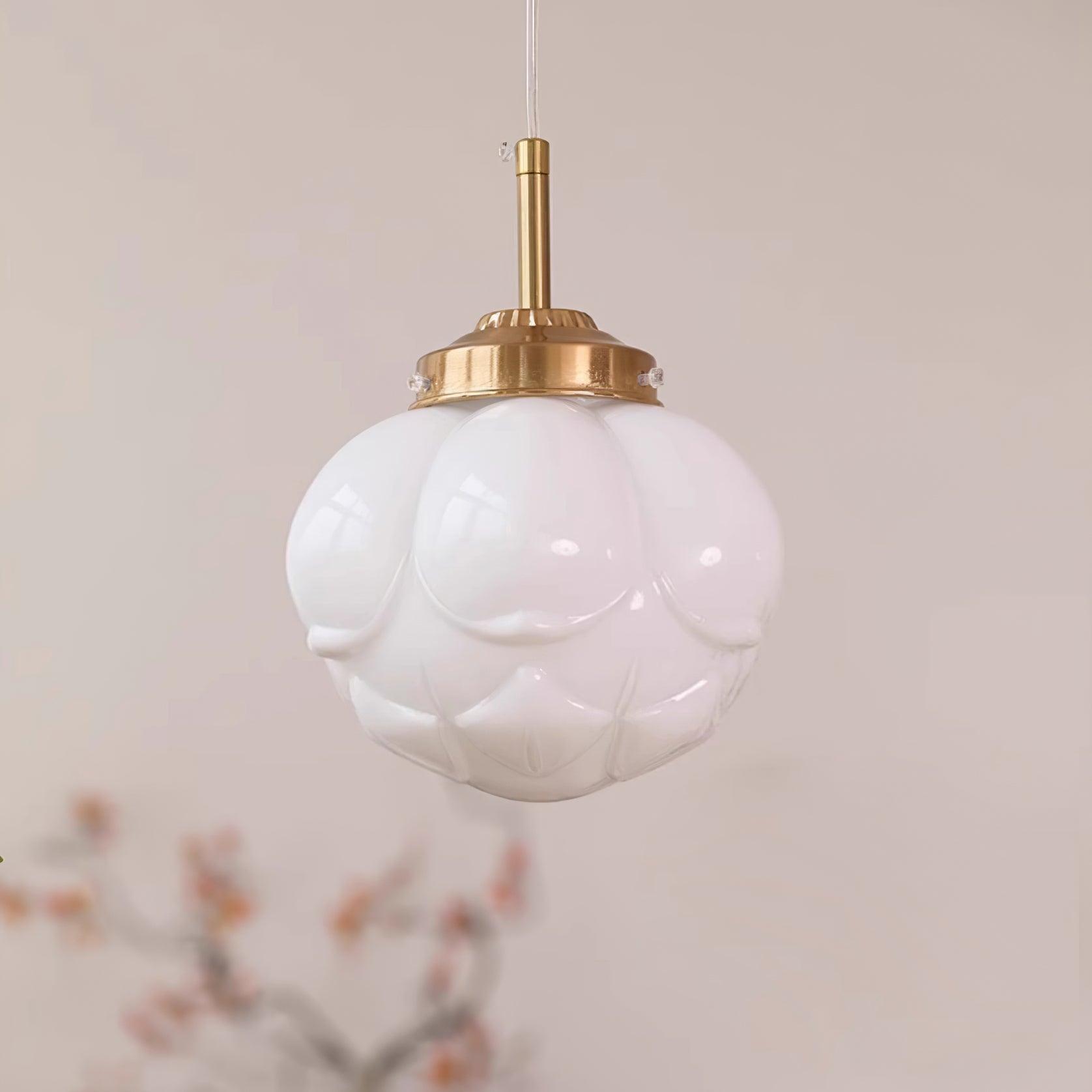 Pendant Lamp Metal and Glass Lotus Flower Shade Artistic Retro