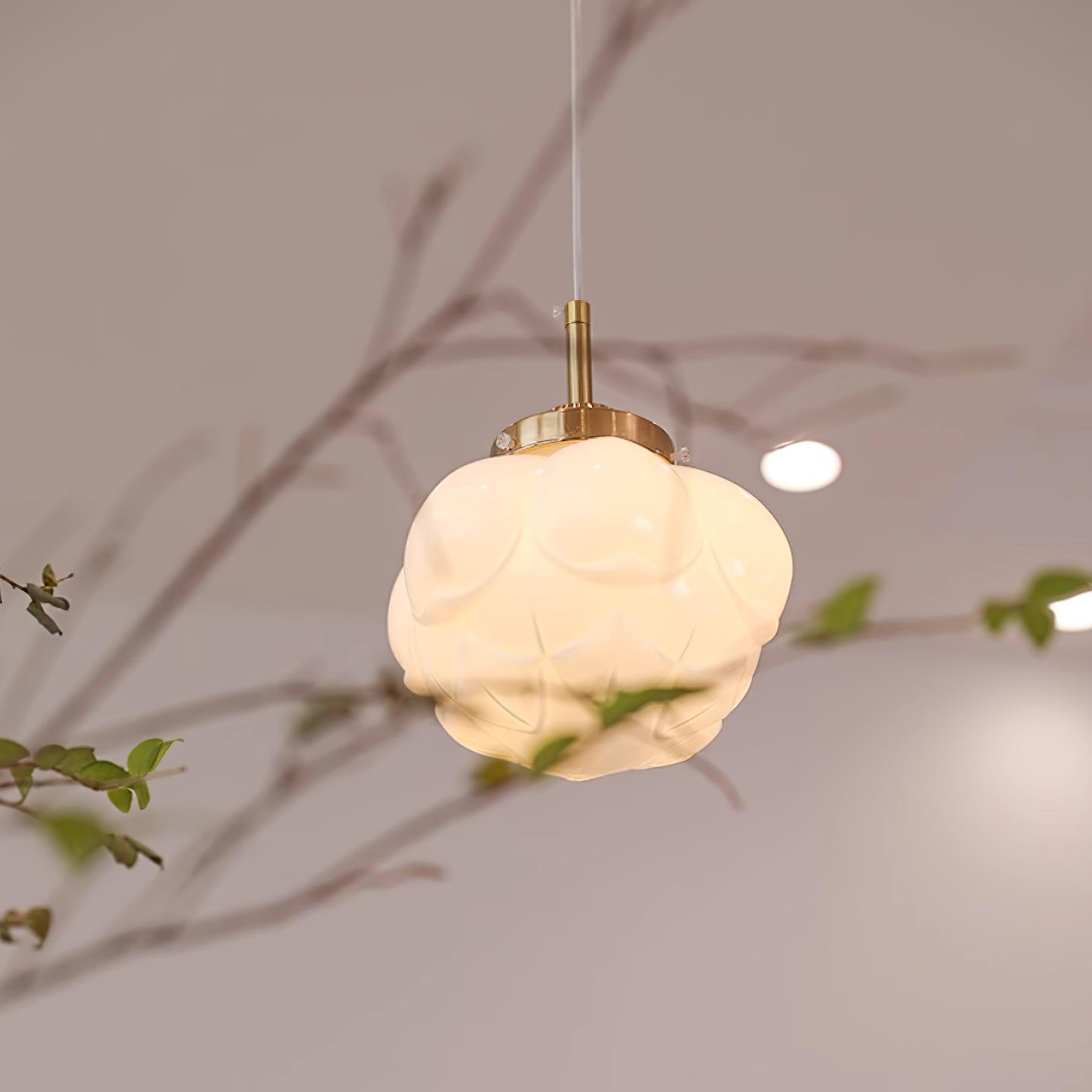 Pendant Lamp Metal and Glass Lotus Flower Shade Artistic Retro