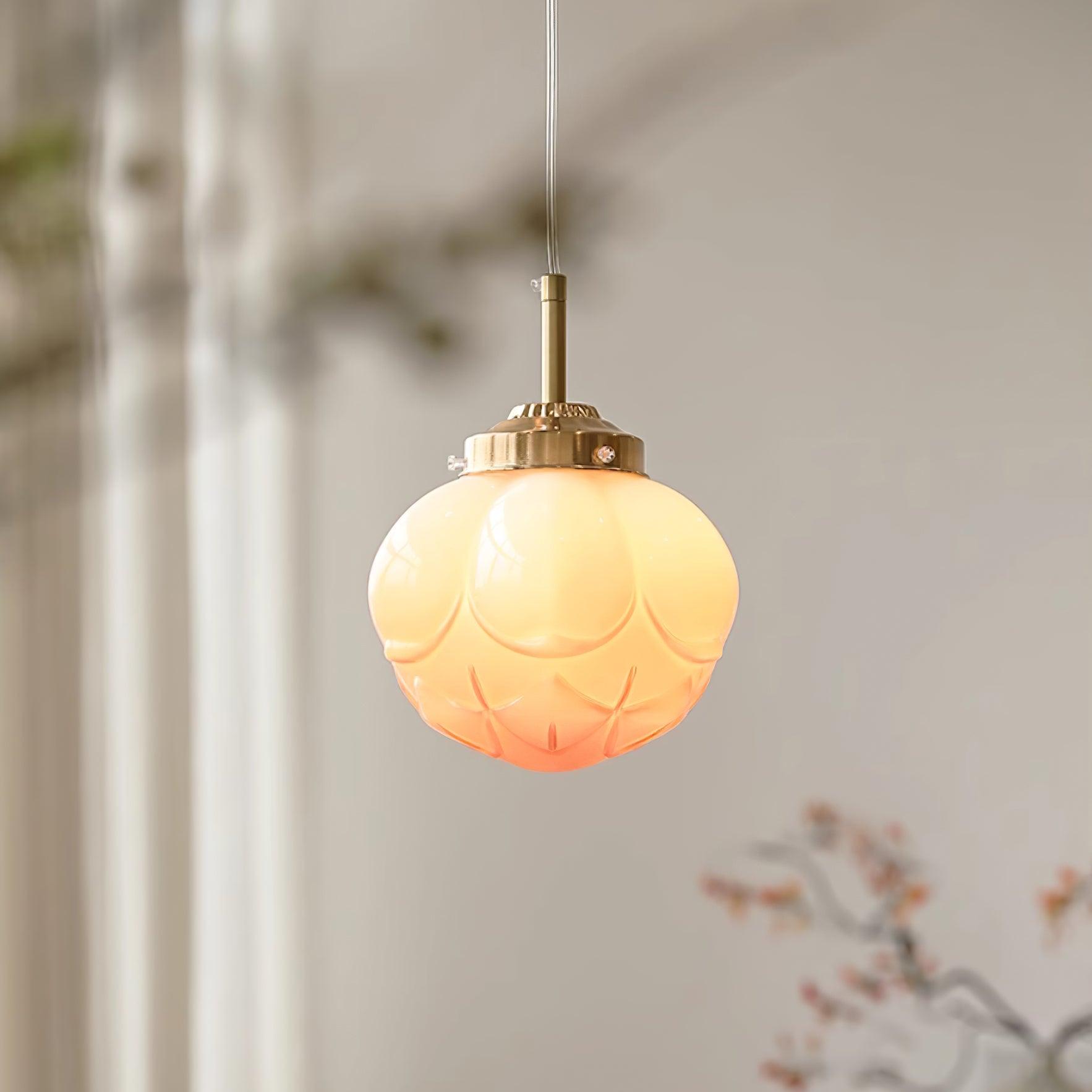 Pendant Lamp Metal and Glass Lotus Flower Shade Artistic Retro