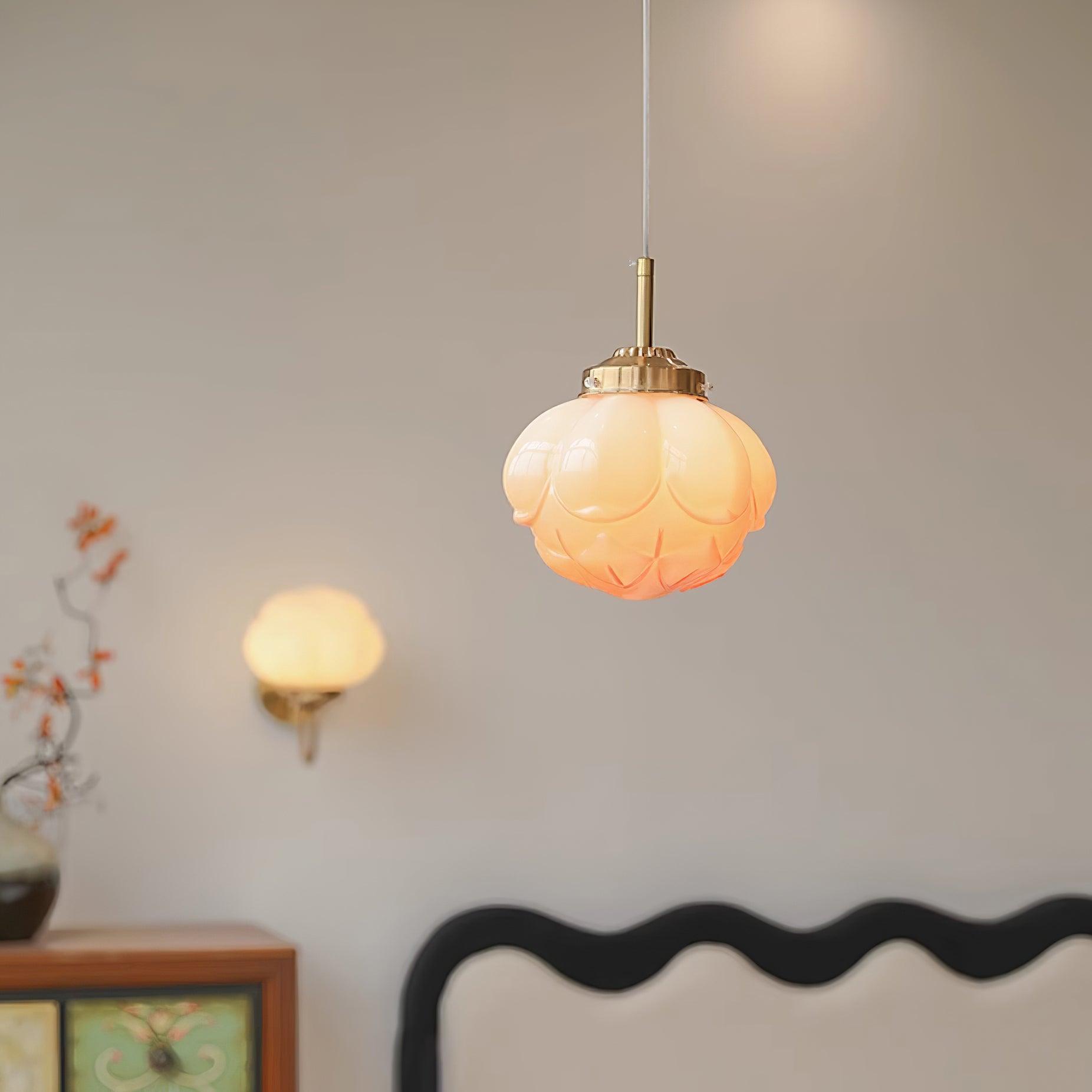 Pendant Lamp Metal and Glass Lotus Flower Shade Artistic Retro
