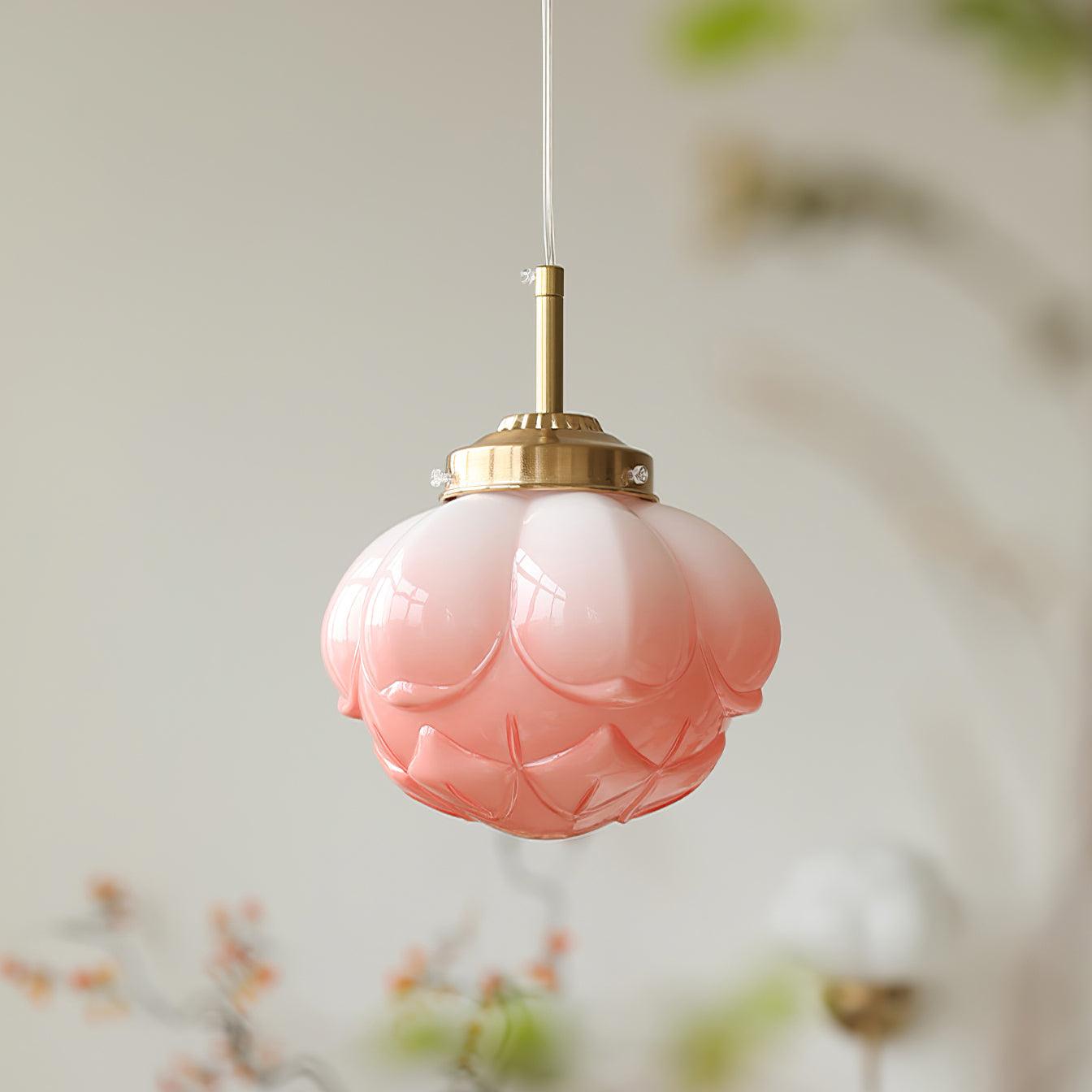 Pendant Lamp Metal and Glass Lotus Flower Shade Artistic Retro