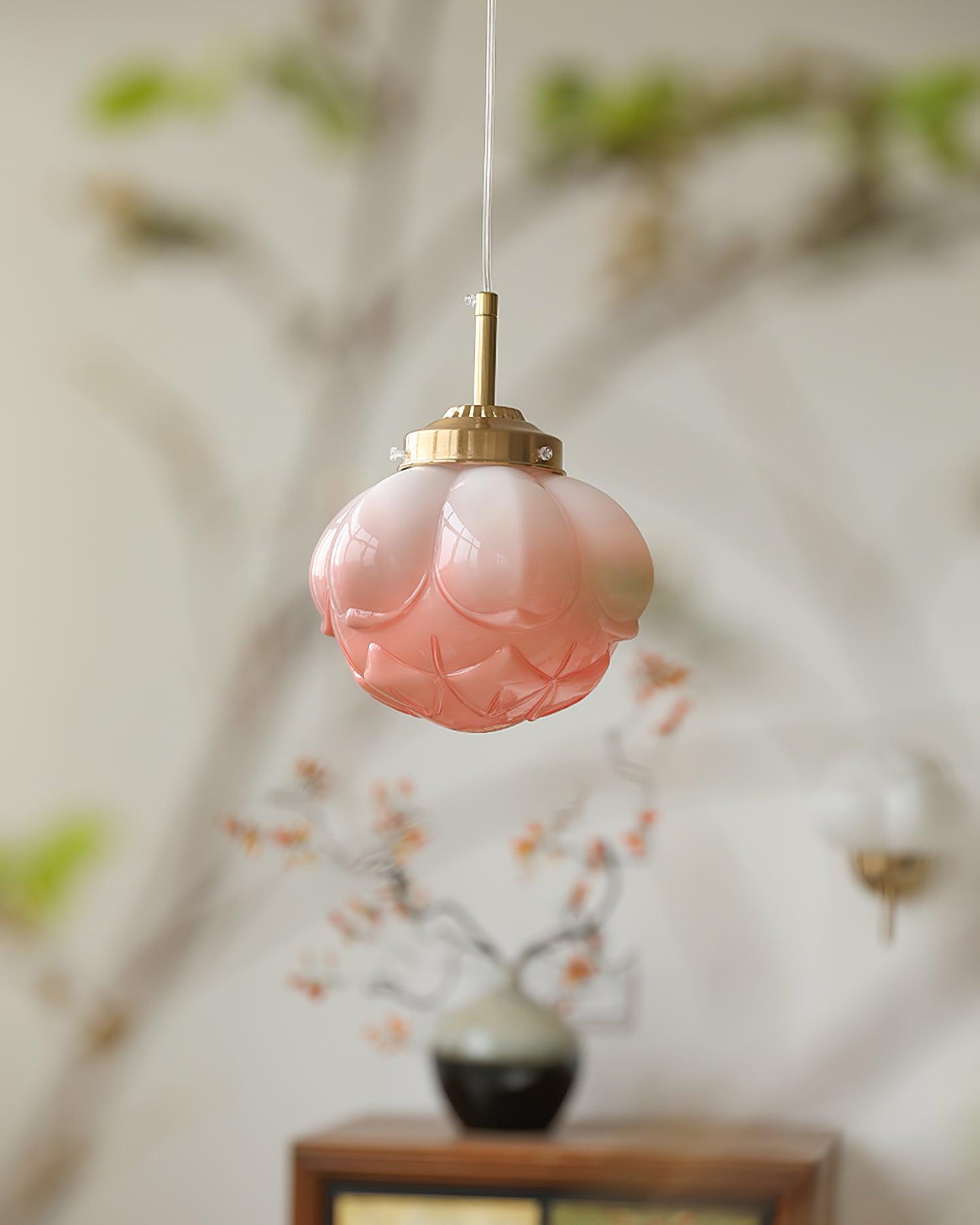 Pendant Lamp Metal and Glass Lotus Flower Shade Artistic Retro