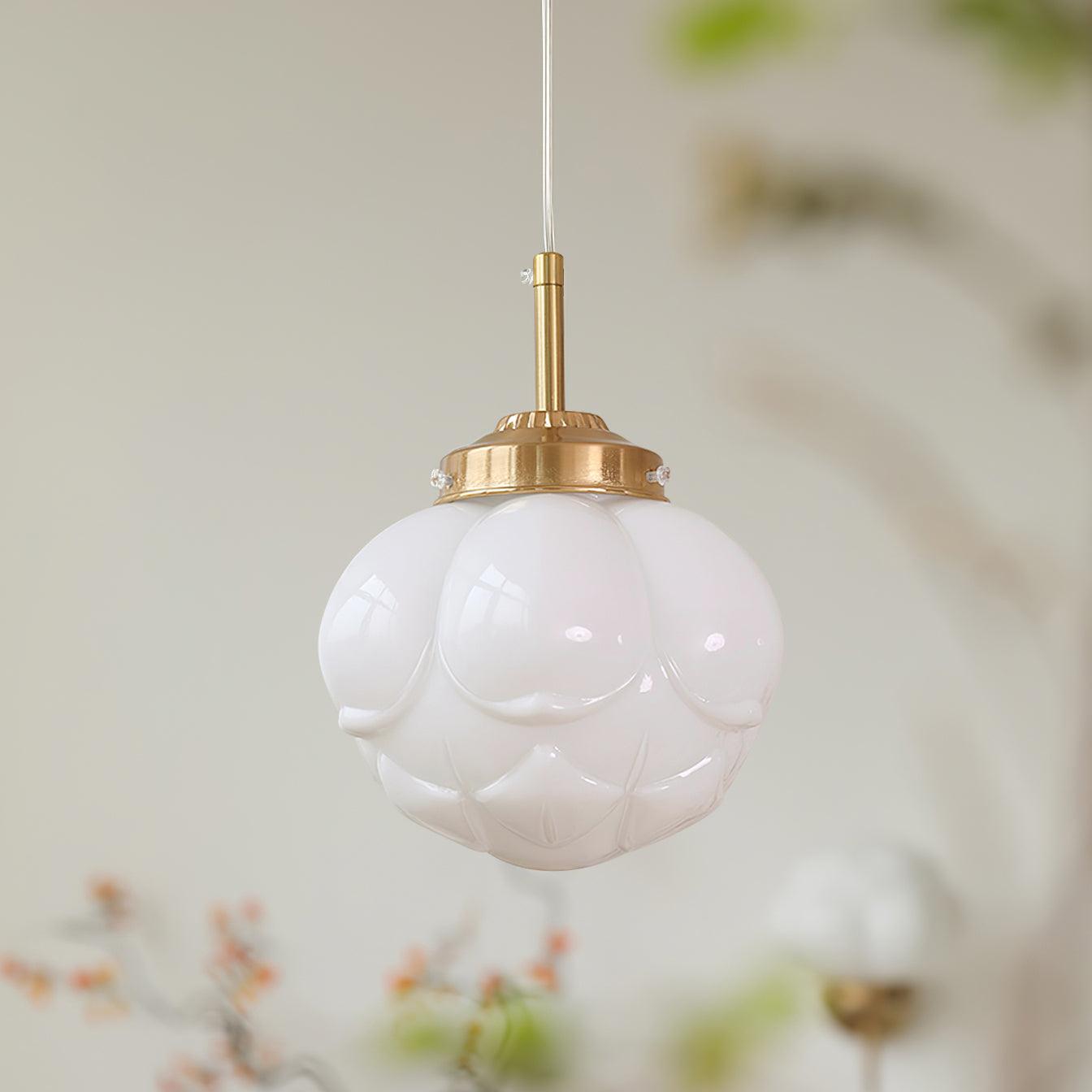 Pendant Lamp Metal and Glass Lotus Flower Shade Artistic Retro