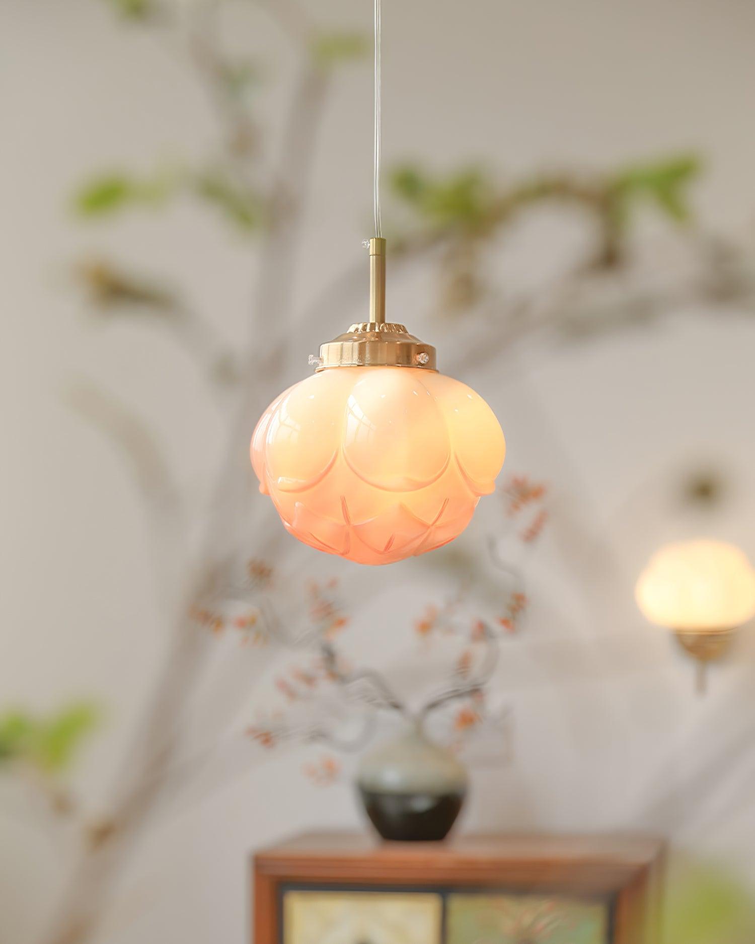 Pendant Lamp Metal and Glass Lotus Flower Shade Artistic Retro