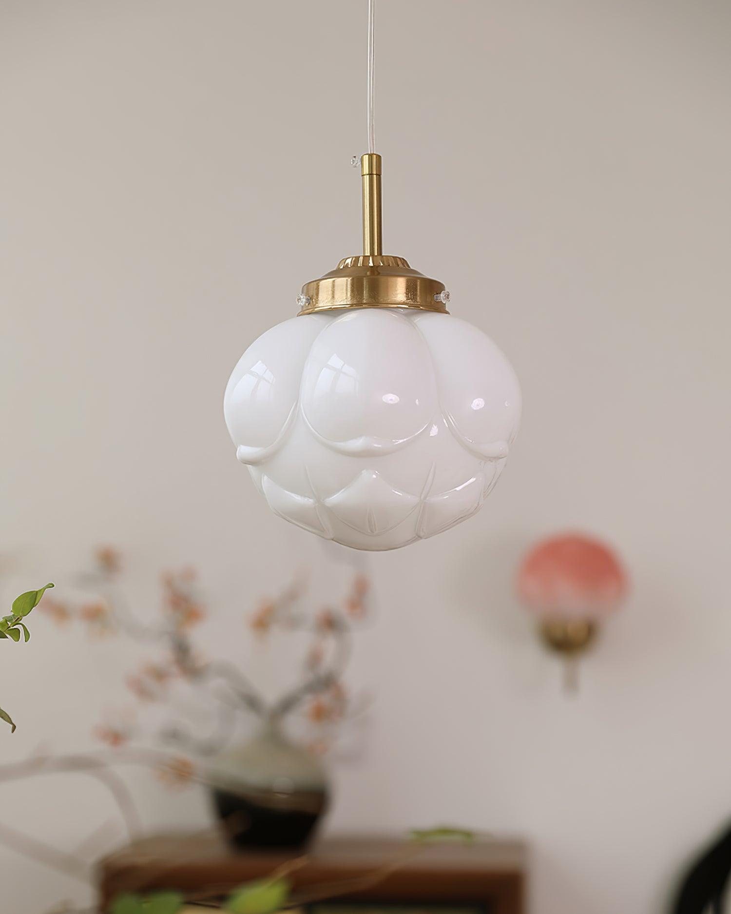Pendant Lamp Metal and Glass Lotus Flower Shade Artistic Retro