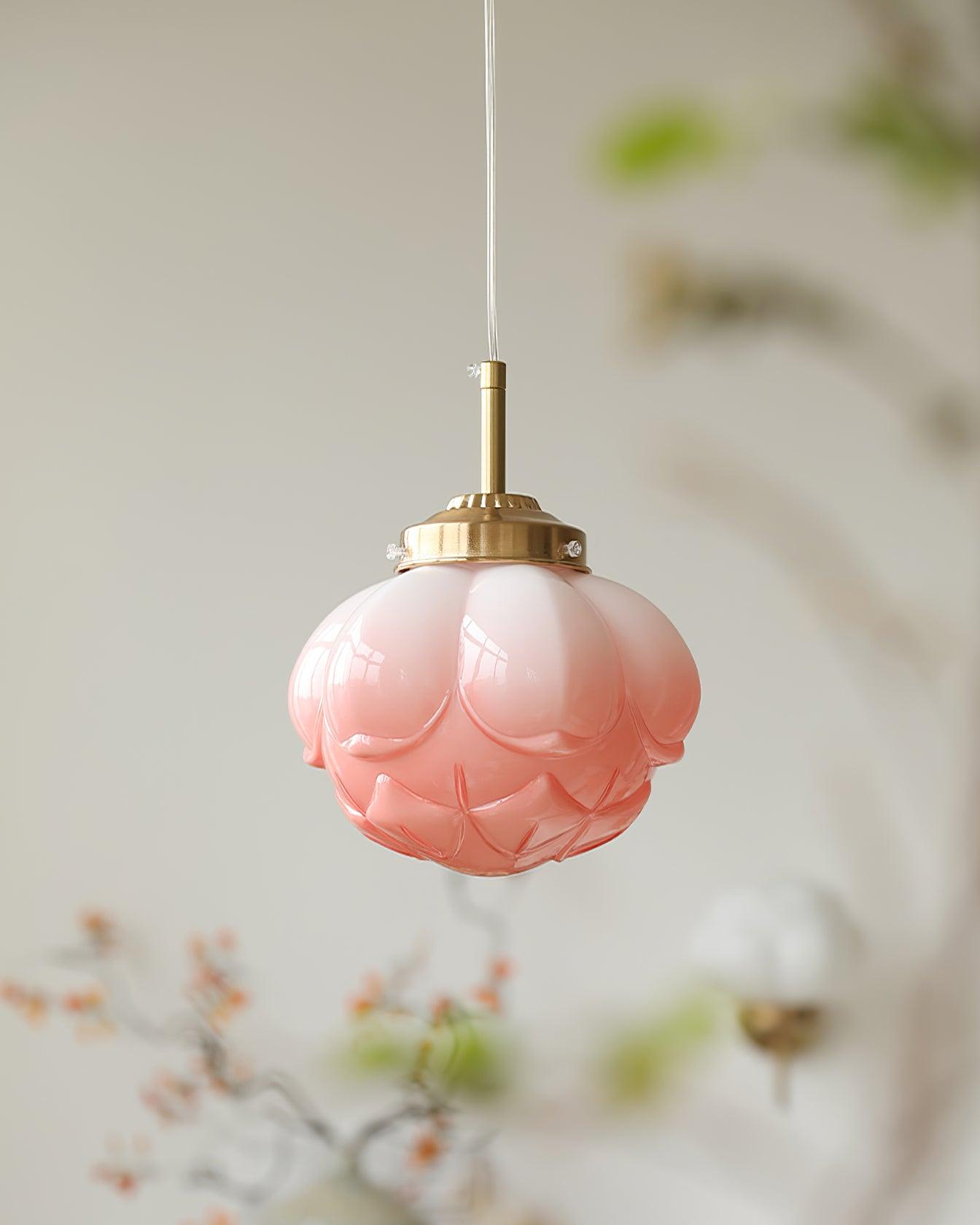 Pendant Lamp Metal and Glass Lotus Flower Shade Artistic Retro
