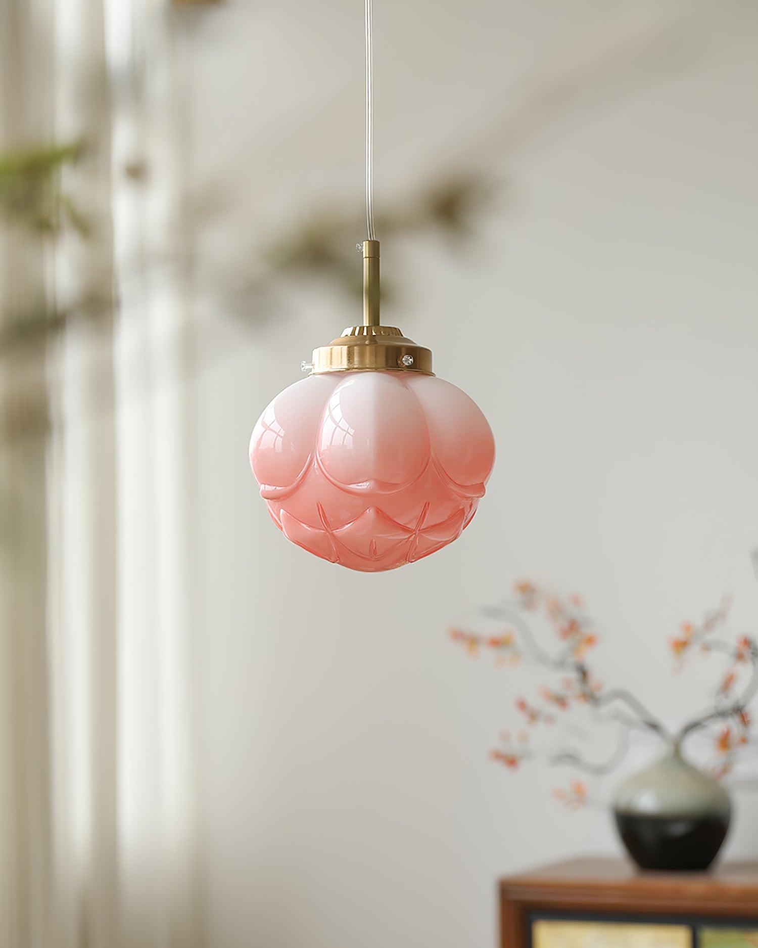 Pendant Lamp Metal and Glass Lotus Flower Shade Artistic Retro