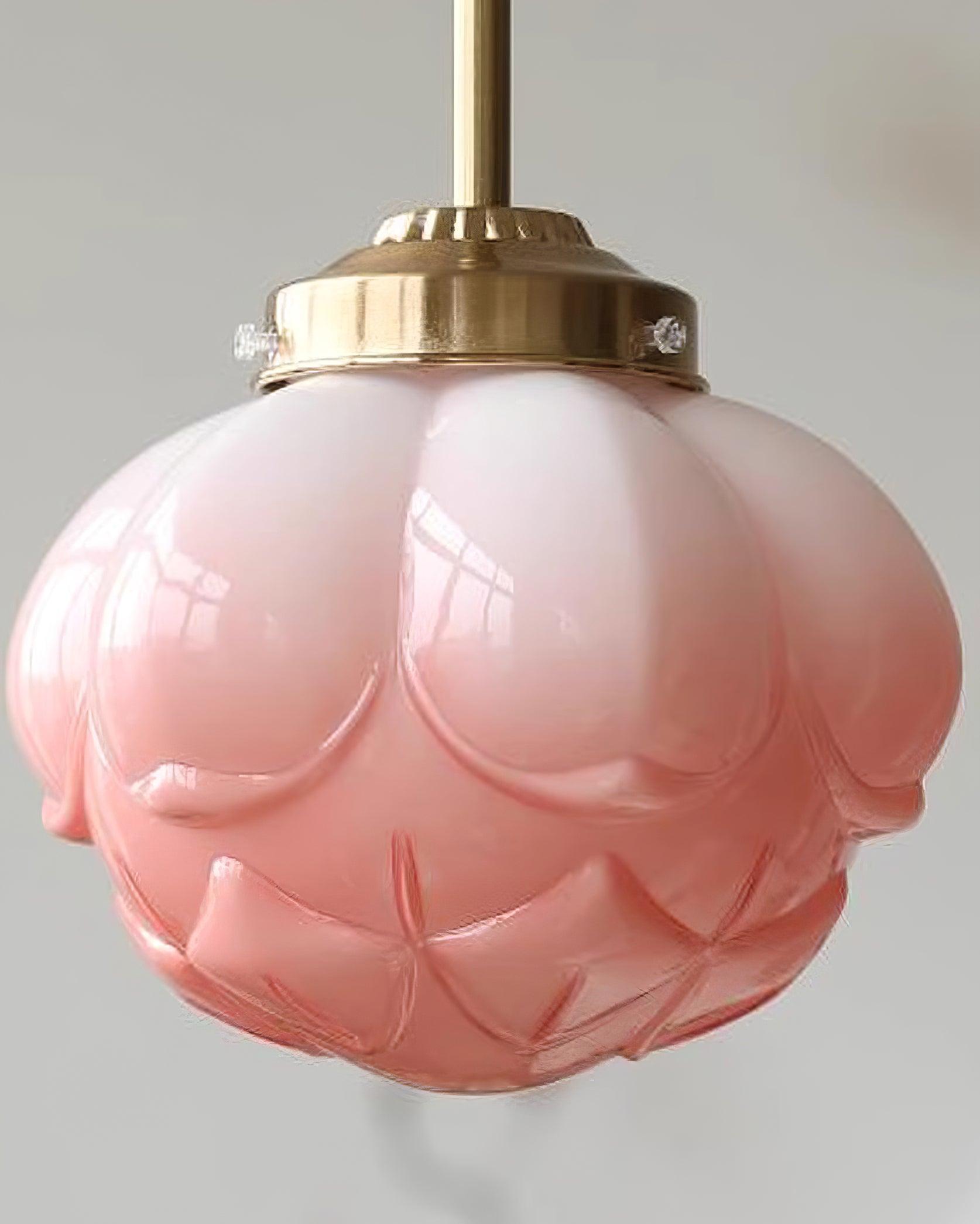 Pendant Lamp Metal and Glass Lotus Flower Shade Artistic Retro