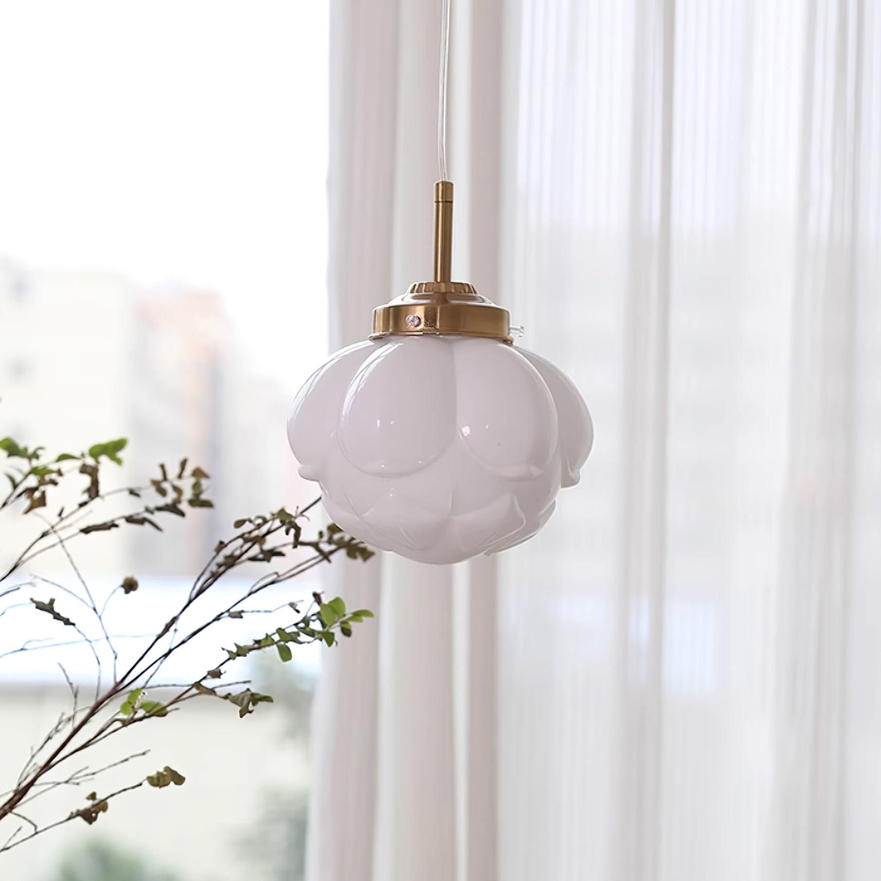 Pendant Lamp Metal and Glass Lotus Flower Shade Artistic Retro