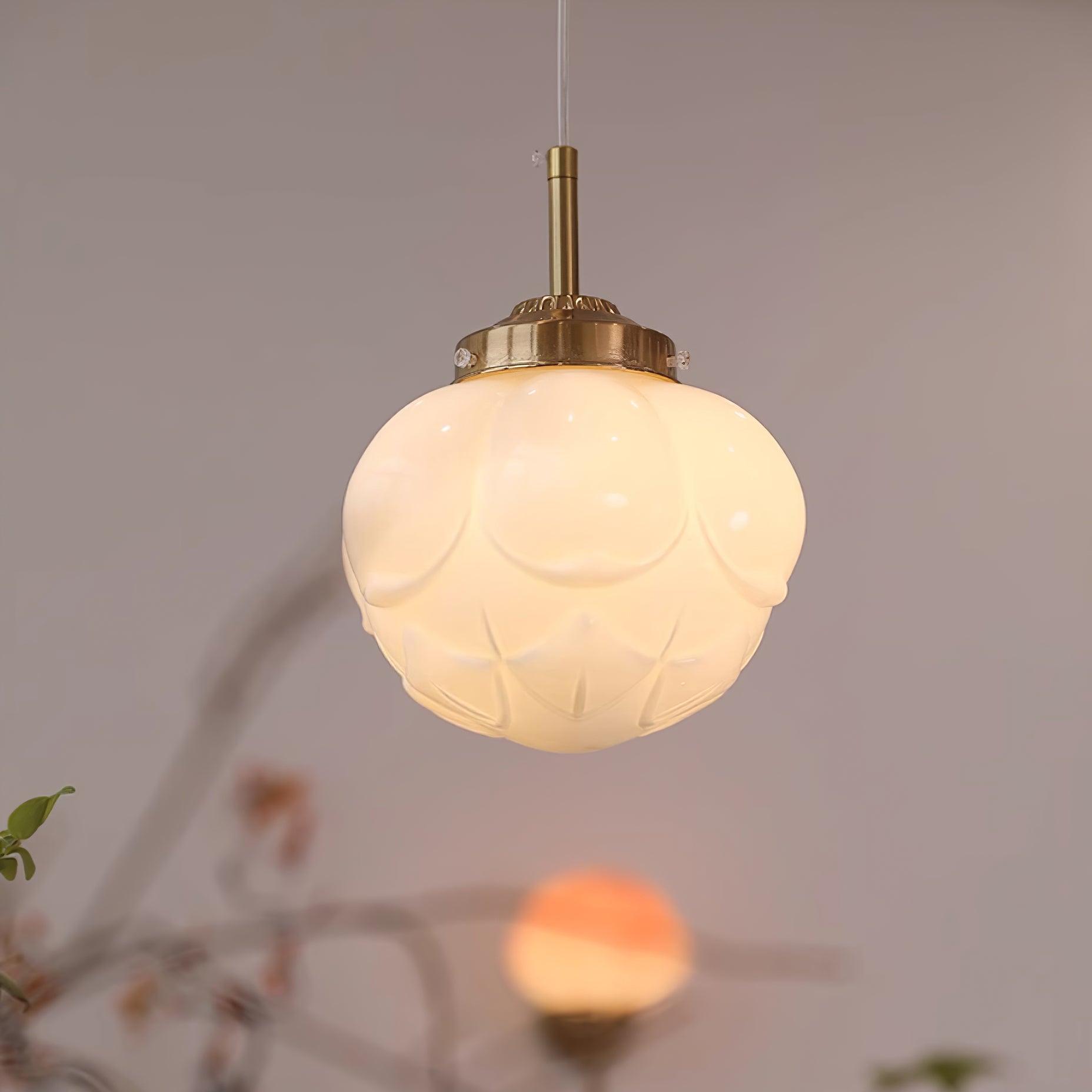 Pendant Lamp Metal and Glass Lotus Flower Shade Artistic Retro