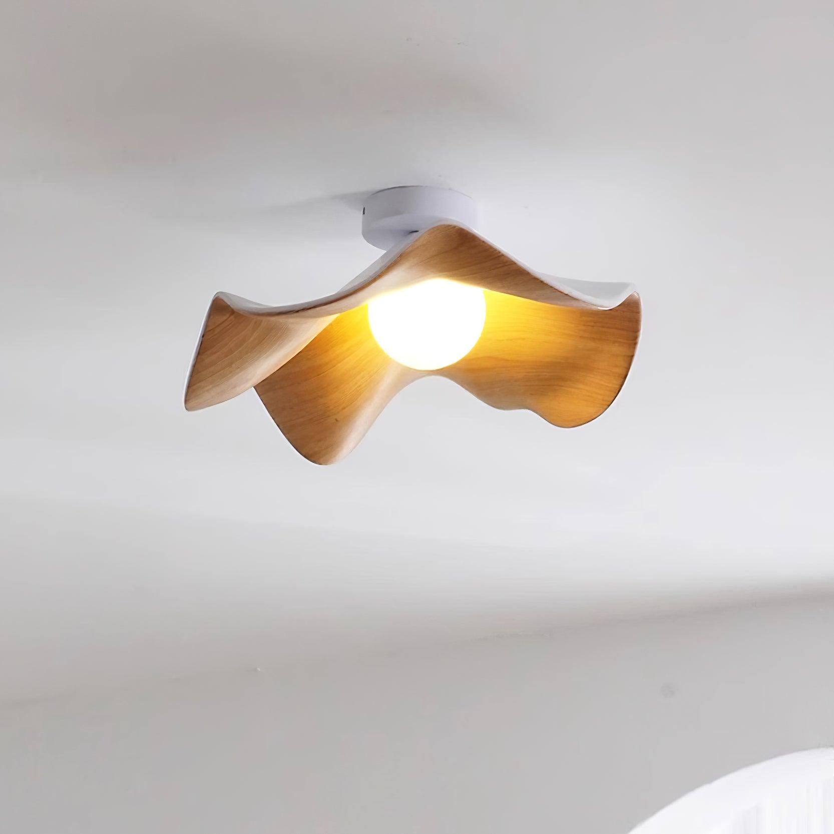 Belenor Ceiling Lamp Lotus Leaf with Wood and White Finish-Neutral Decor