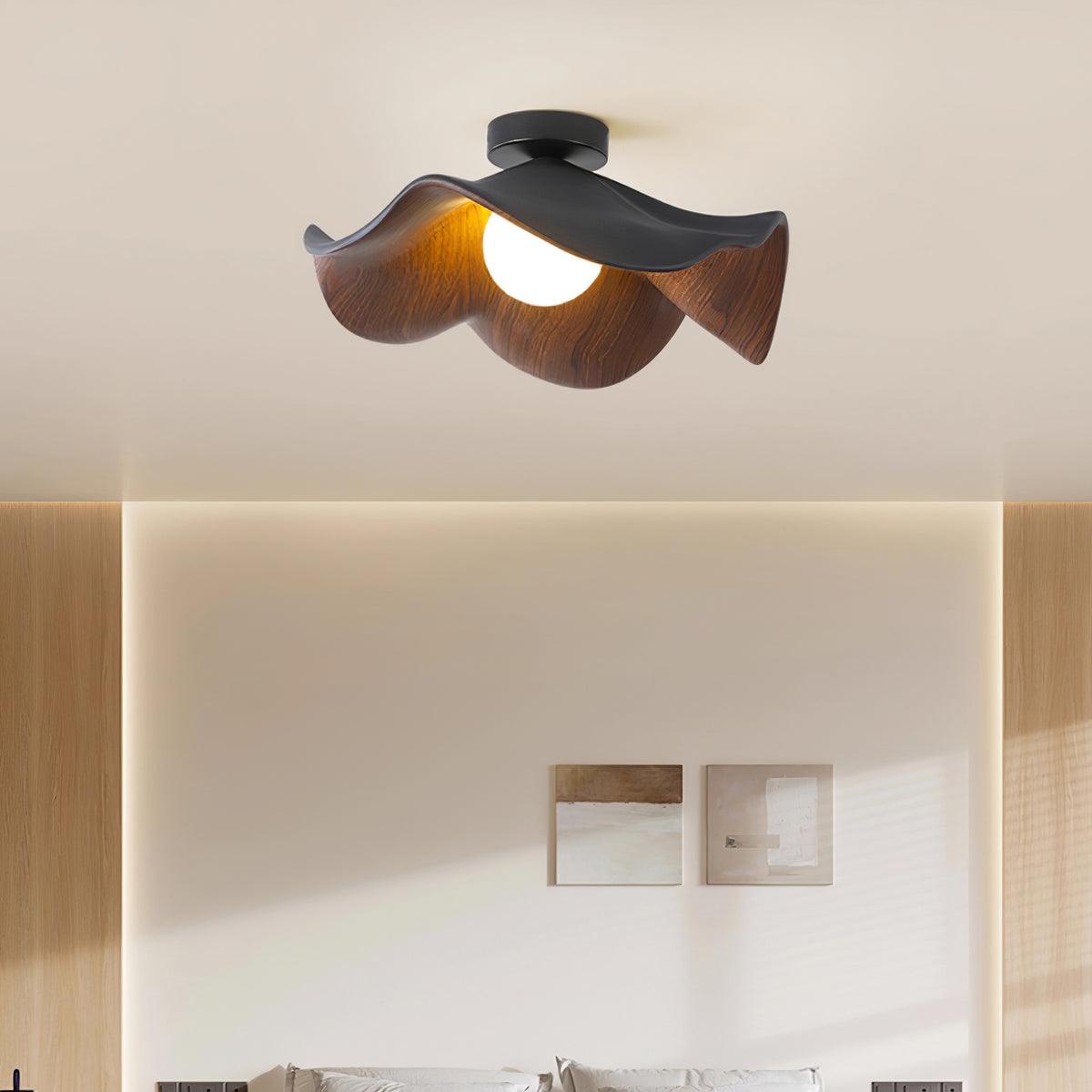 Belenor Ceiling Lamp Lotus Leaf with Wood and White Finish-Neutral Decor