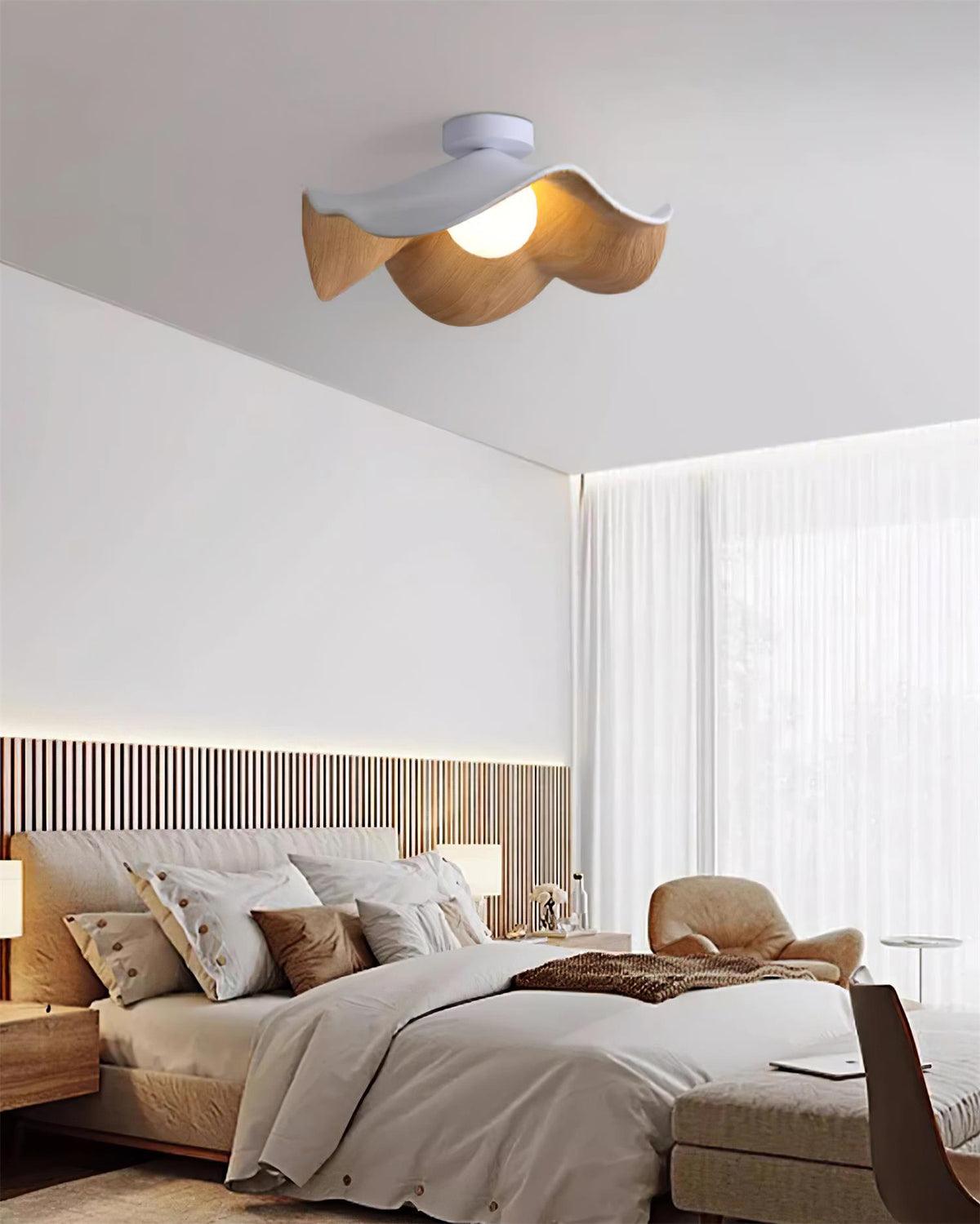 Belenor Ceiling Lamp Lotus Leaf with Wood and White Finish-Neutral Decor