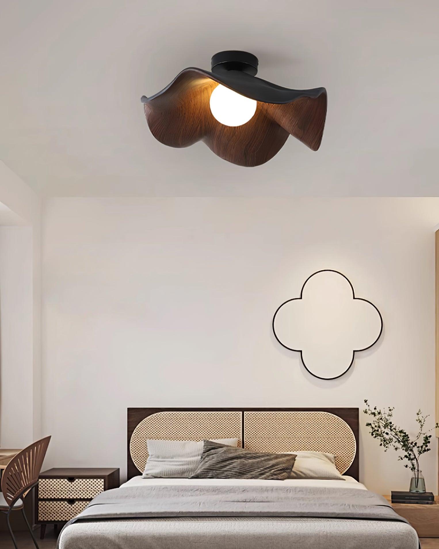 Belenor Ceiling Lamp Lotus Leaf with Wood and White Finish-Neutral Decor