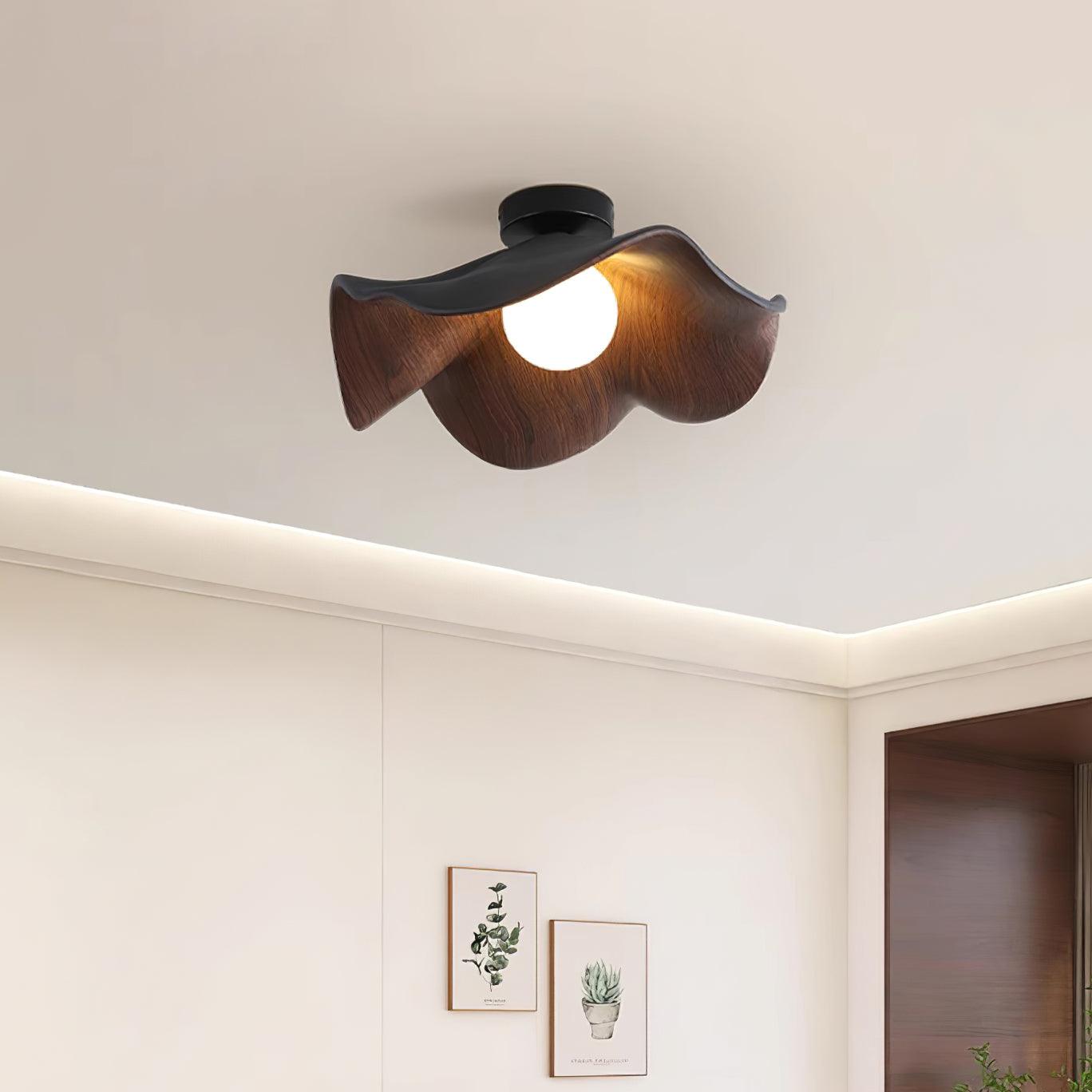 Belenor Ceiling Lamp Lotus Leaf with Wood and White Finish-Neutral Decor