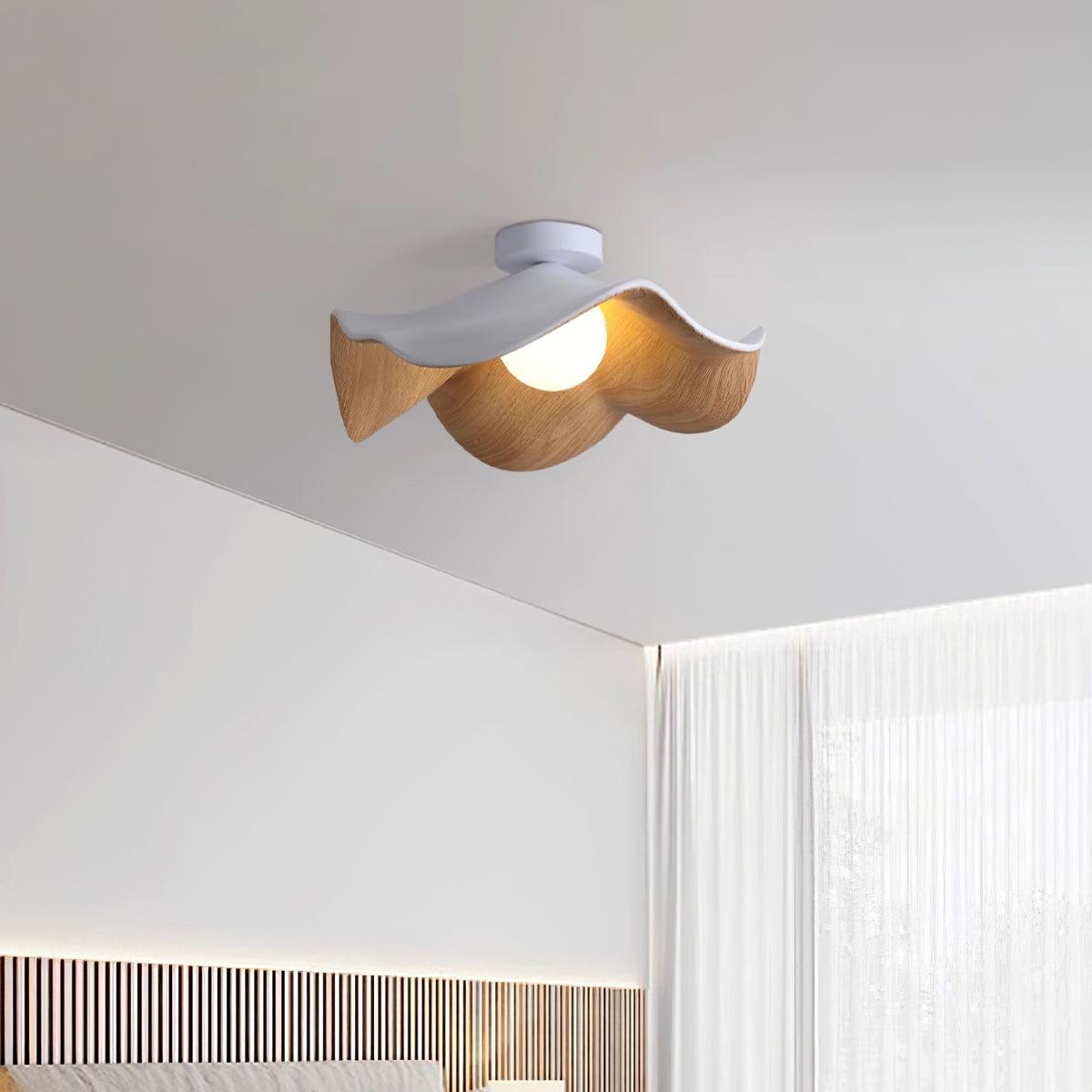 Belenor Ceiling Lamp Lotus Leaf with Wood and White Finish-Neutral Decor