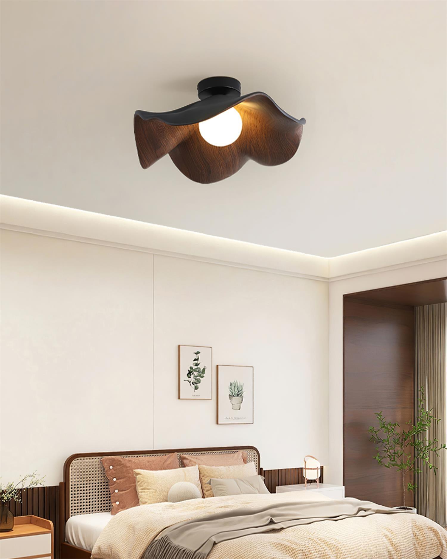 Belenor Ceiling Lamp Lotus Leaf with Wood and White Finish-Neutral Decor
