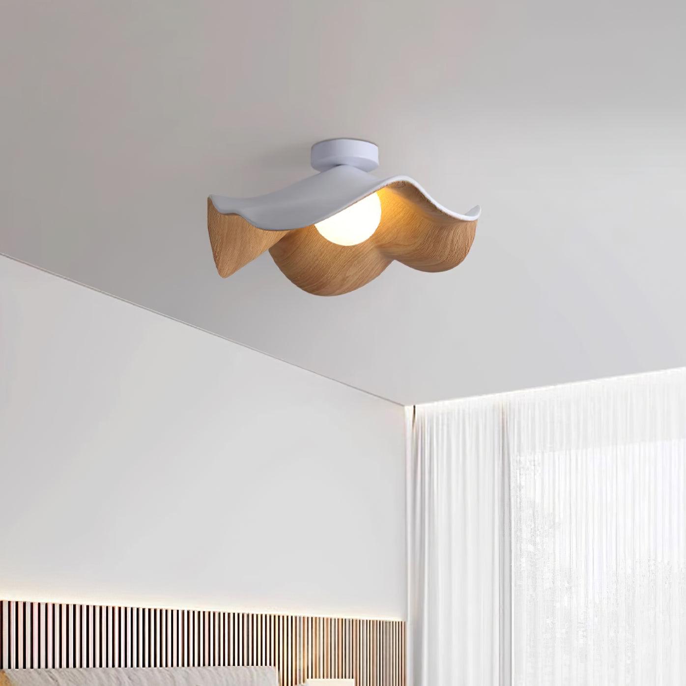 Belenor Ceiling Lamp Lotus Leaf with Wood and White Finish-Neutral Decor