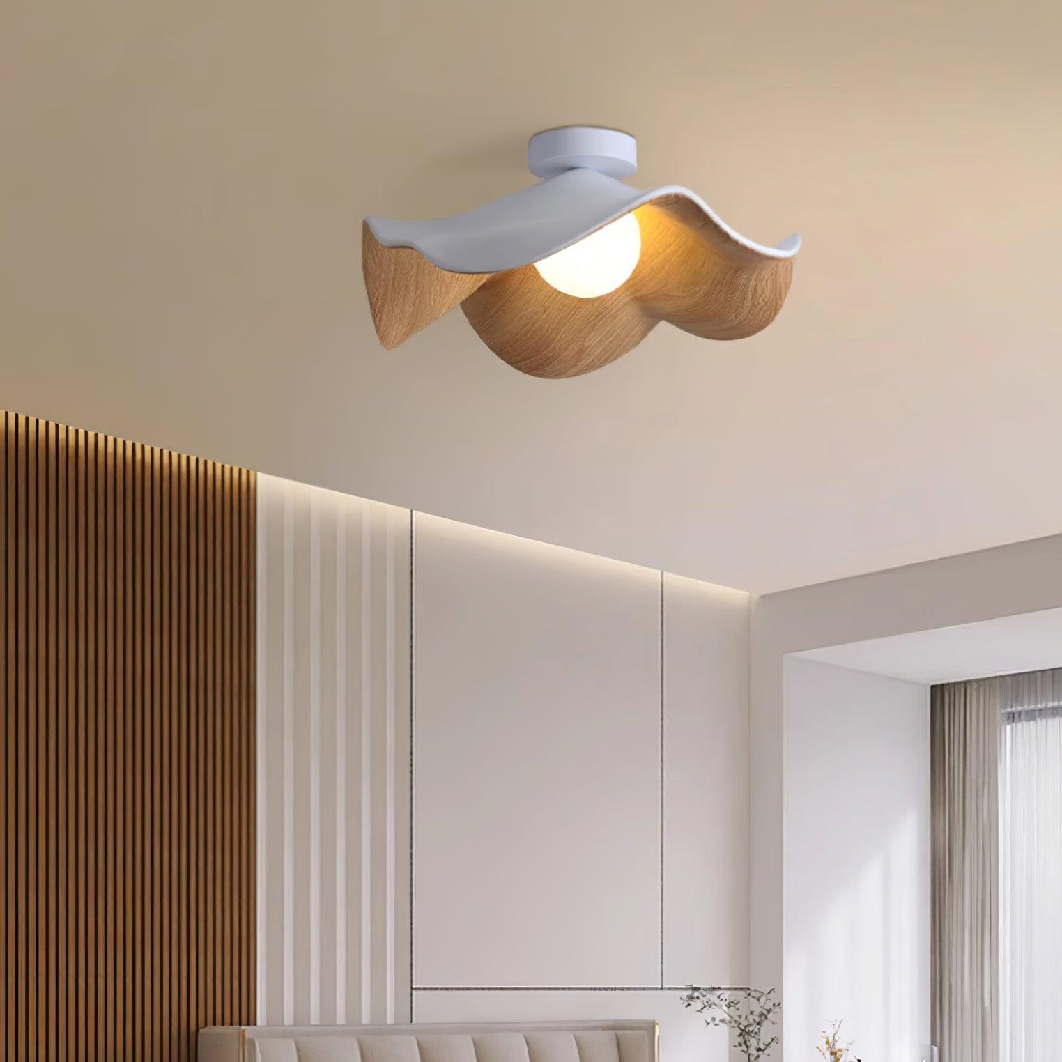 Belenor Ceiling Lamp Lotus Leaf with Wood and White Finish-Neutral Decor
