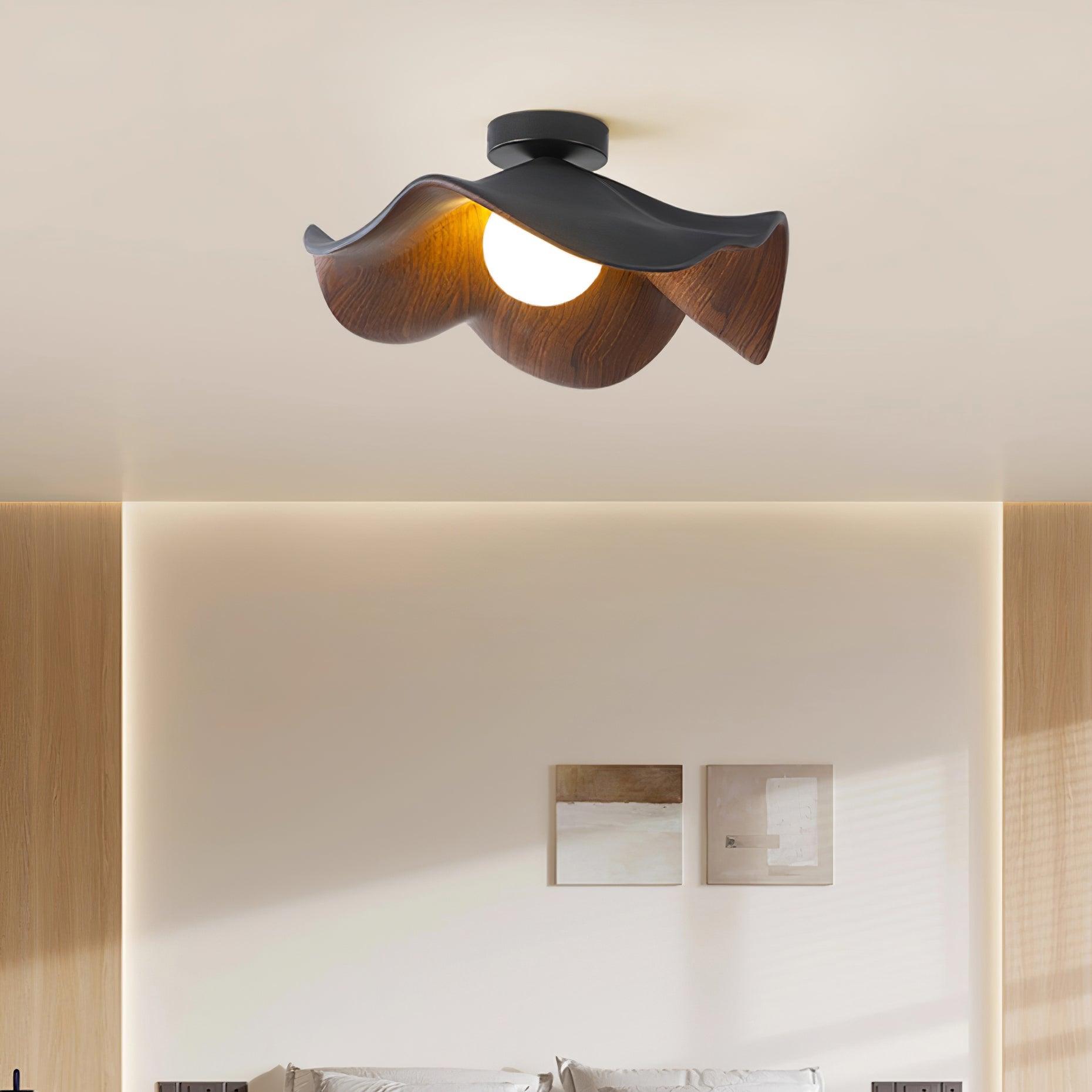 Belenor Ceiling Lamp Lotus Leaf with Wood and White Finish-Neutral Decor