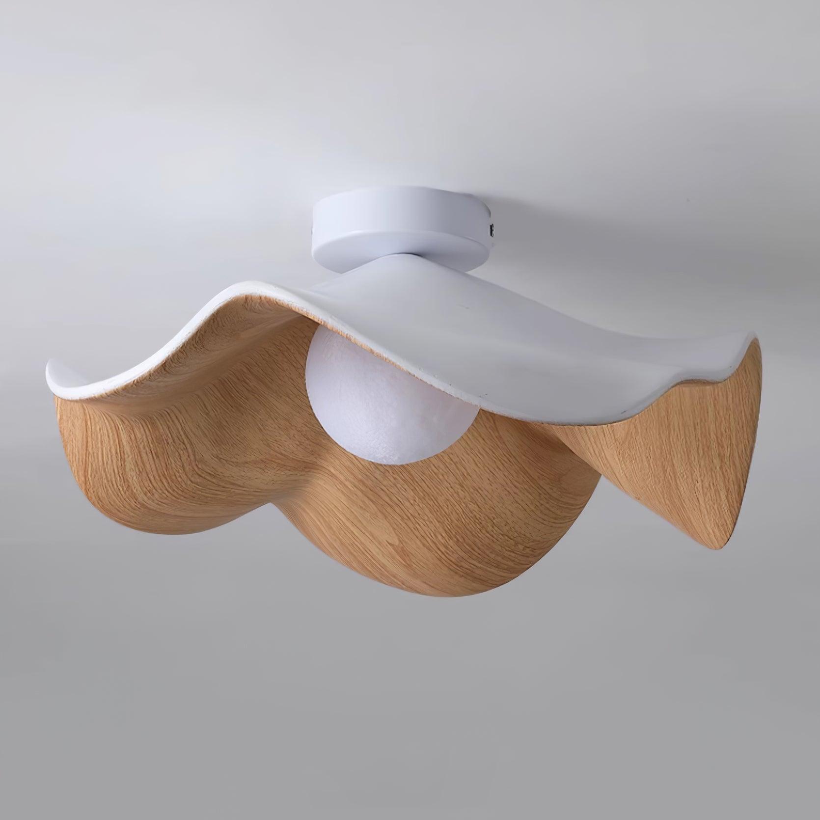 Belenor Ceiling Lamp Lotus Leaf with Wood and White Finish-Neutral Decor