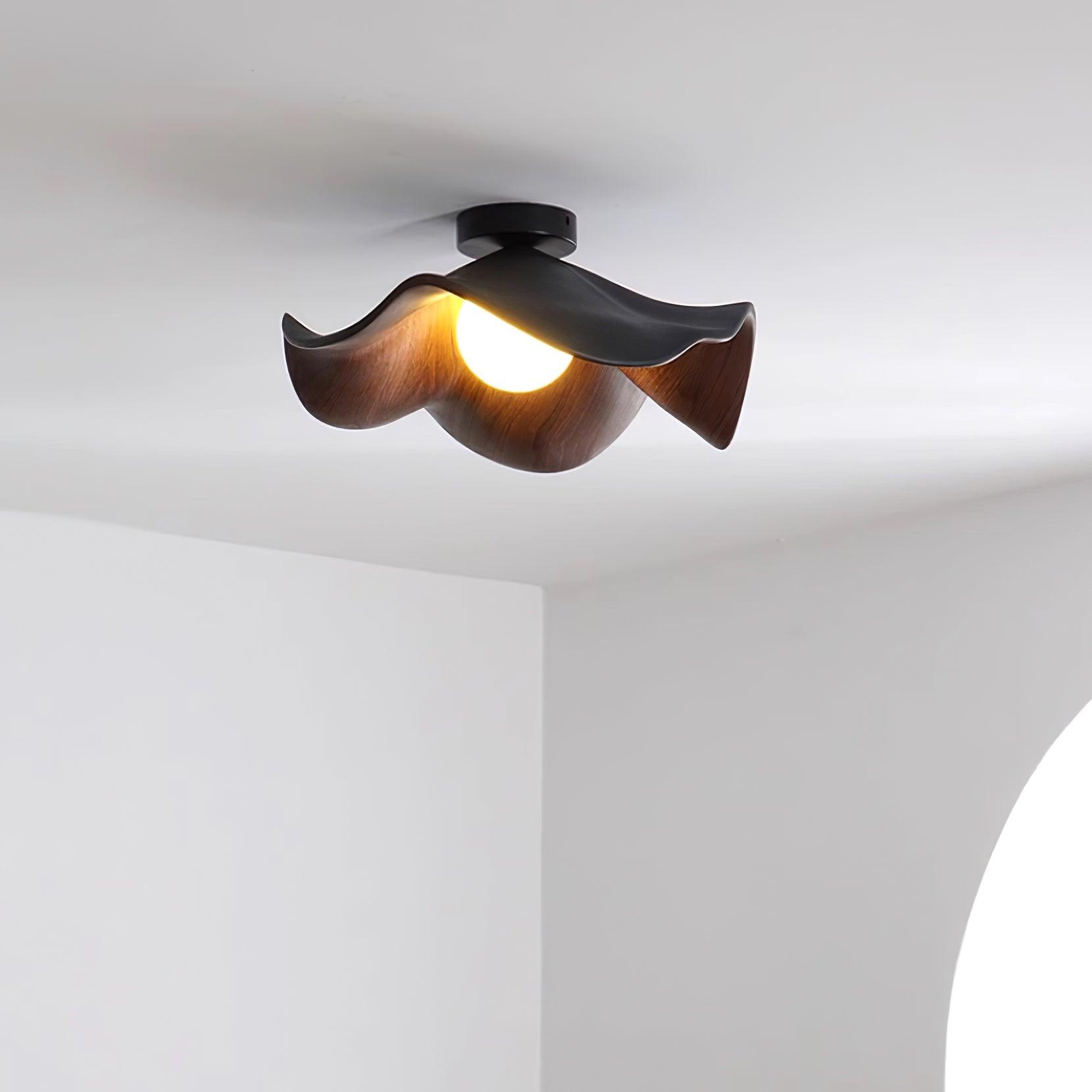 Belenor Ceiling Lamp Lotus Leaf with Wood and White Finish-Neutral Decor