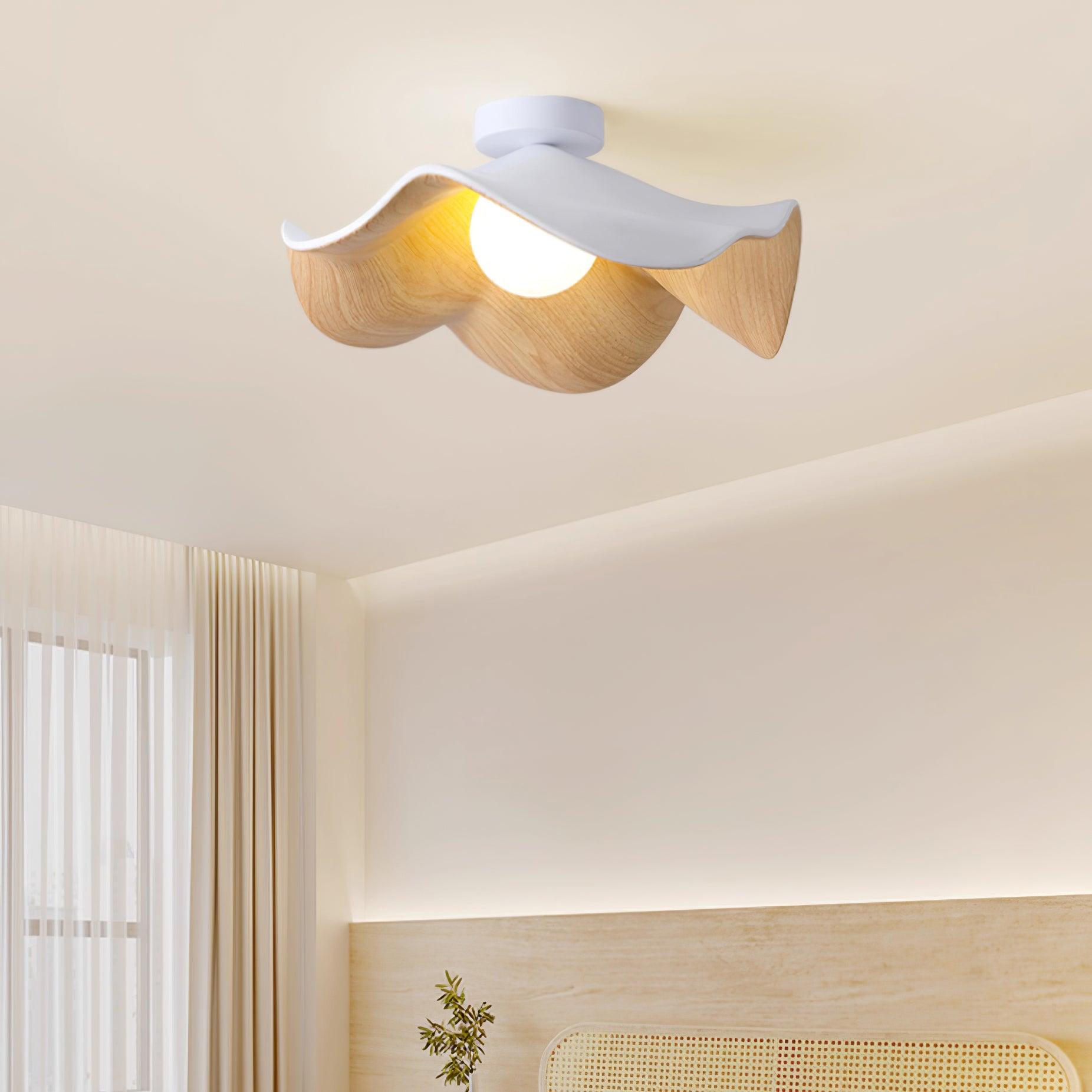 Belenor Ceiling Lamp Lotus Leaf with Wood and White Finish-Neutral Decor