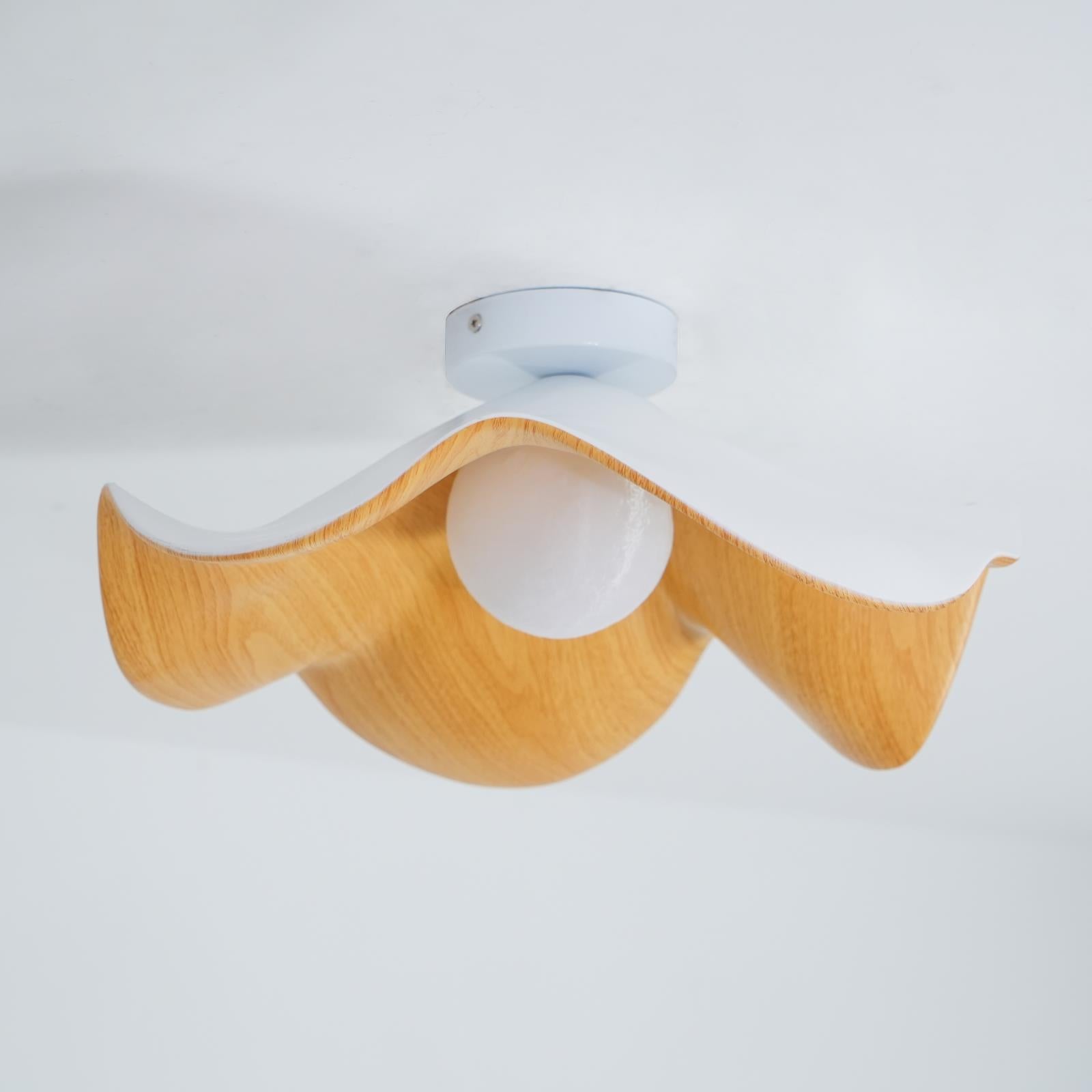 Belenor Ceiling Lamp Lotus Leaf with Wood and White Finish-Neutral Decor