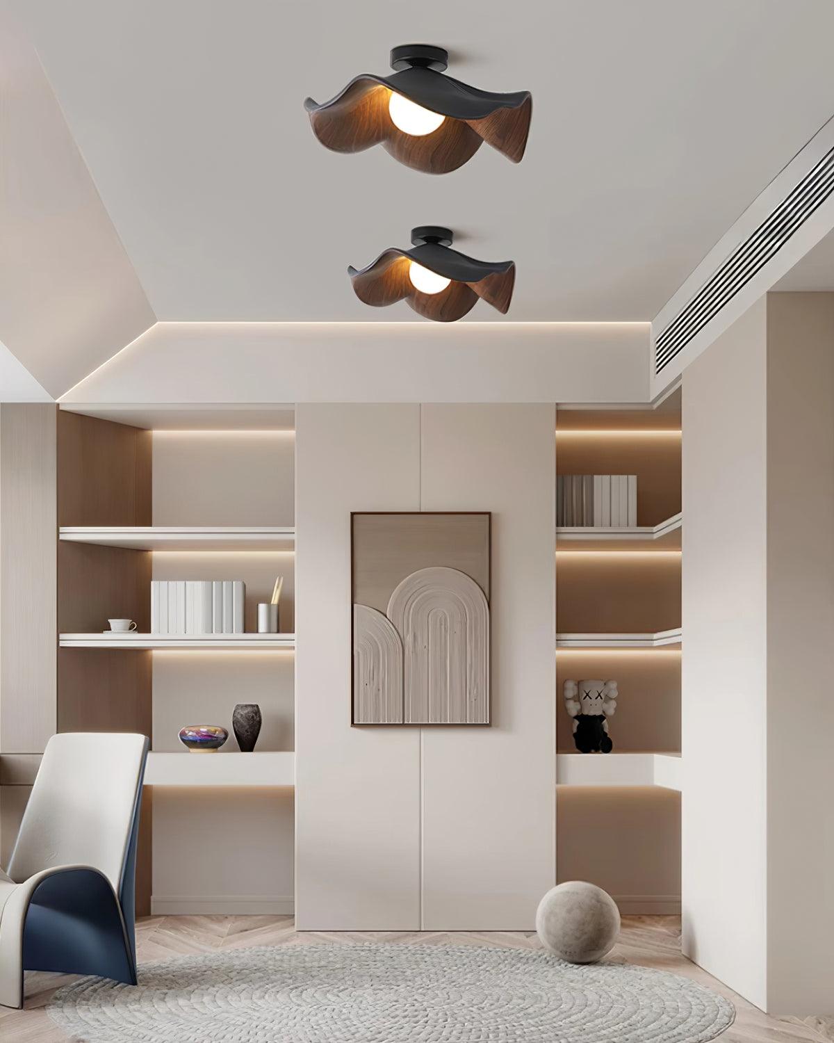 Belenor Ceiling Lamp Lotus Leaf with Wood and White Finish-Neutral Decor