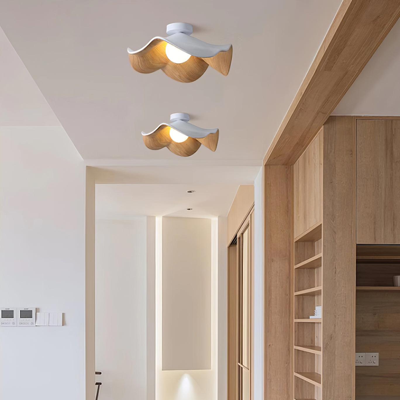 Belenor Ceiling Lamp Lotus Leaf with Wood and White Finish-Neutral Decor