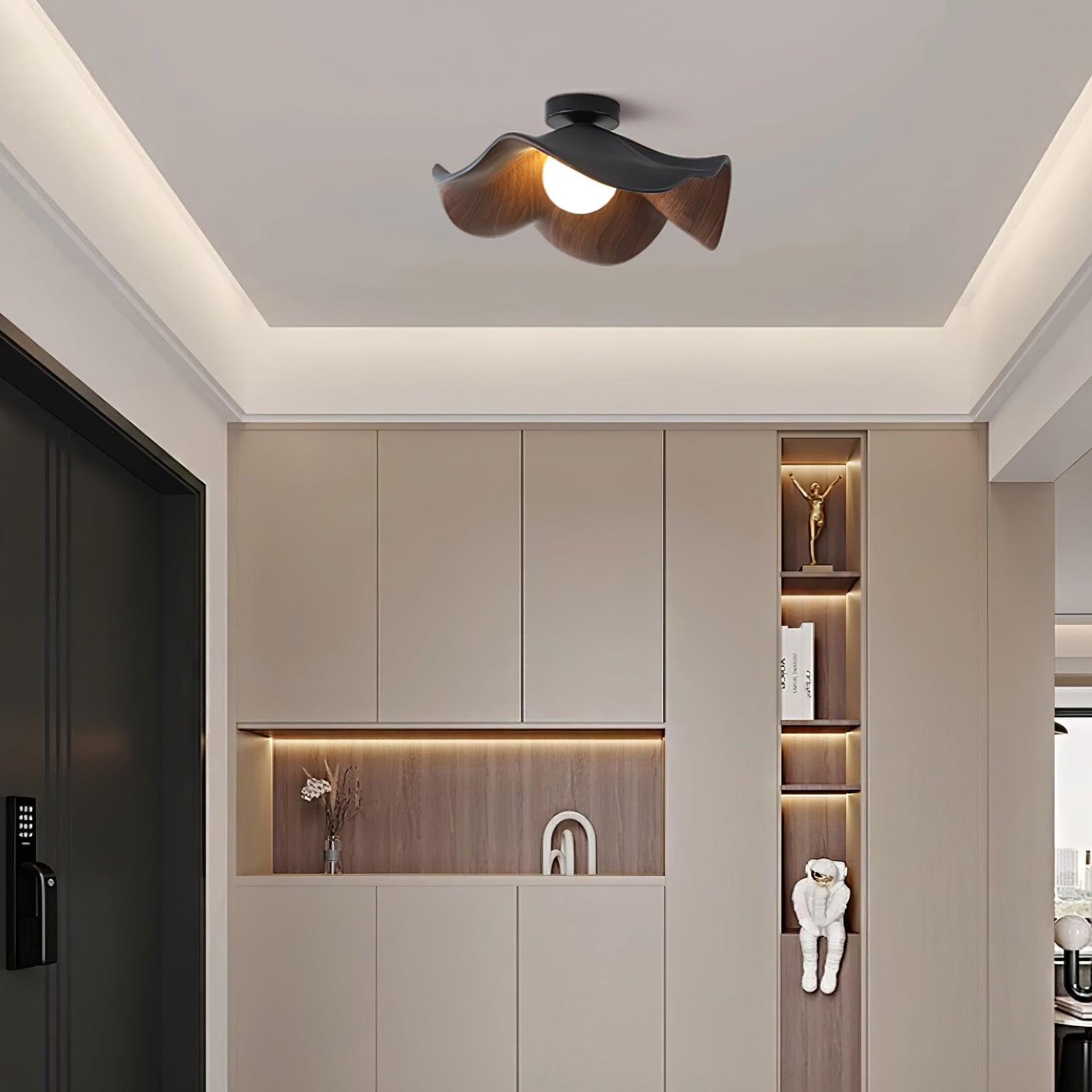 Belenor Ceiling Lamp Lotus Leaf with Wood and White Finish-Neutral Decor