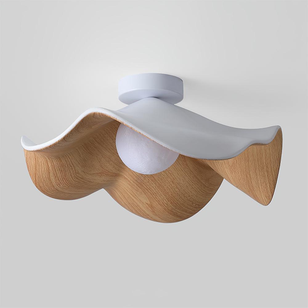 Belenor Ceiling Lamp Lotus Leaf with Wood and White Finish-Neutral Decor