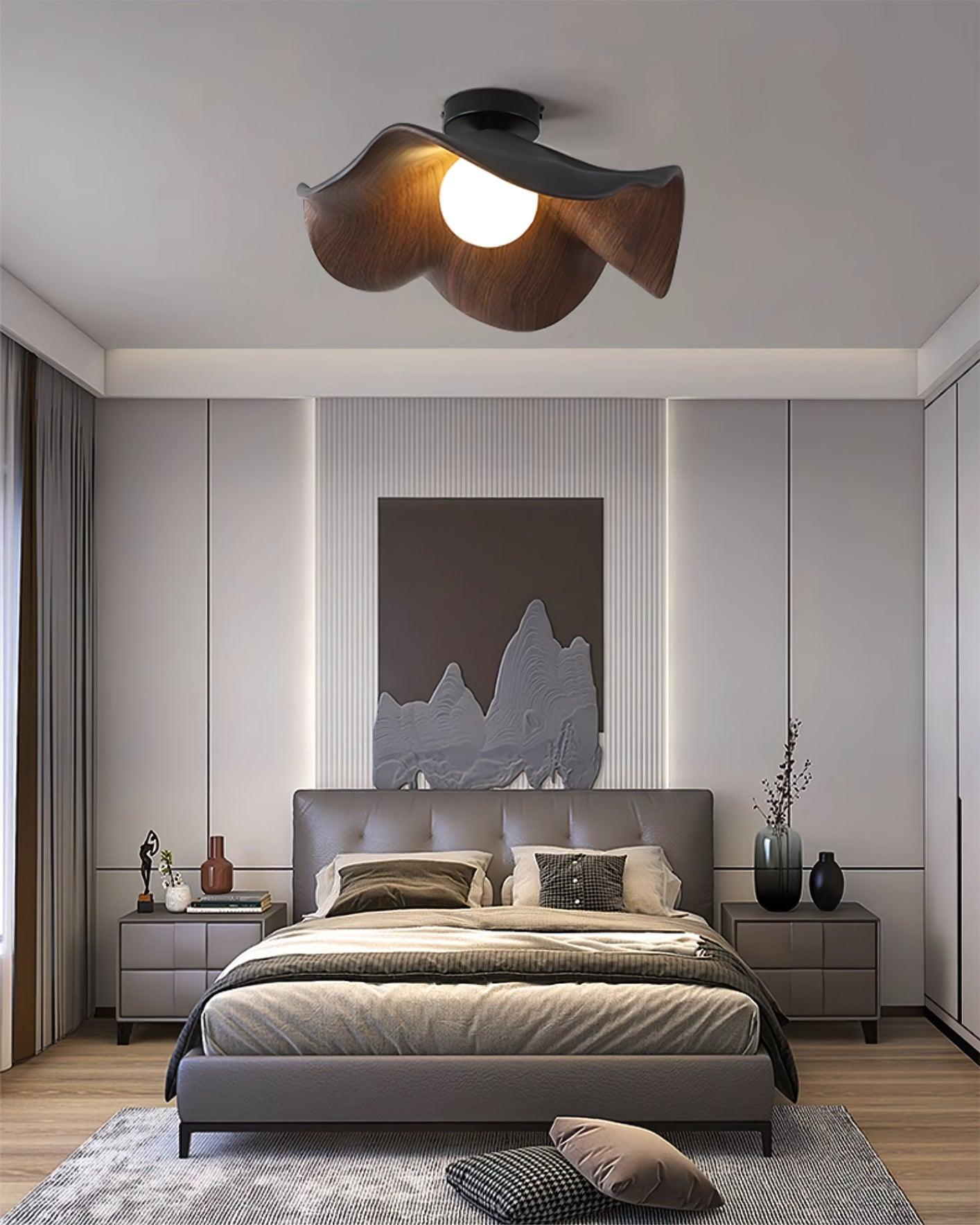 Belenor Ceiling Lamp Lotus Leaf with Wood and White Finish-Neutral Decor