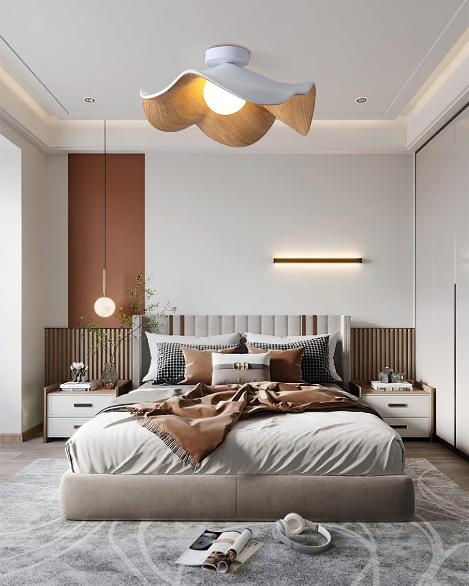 Belenor Ceiling Lamp Lotus Leaf with Wood and White Finish-Neutral Decor
