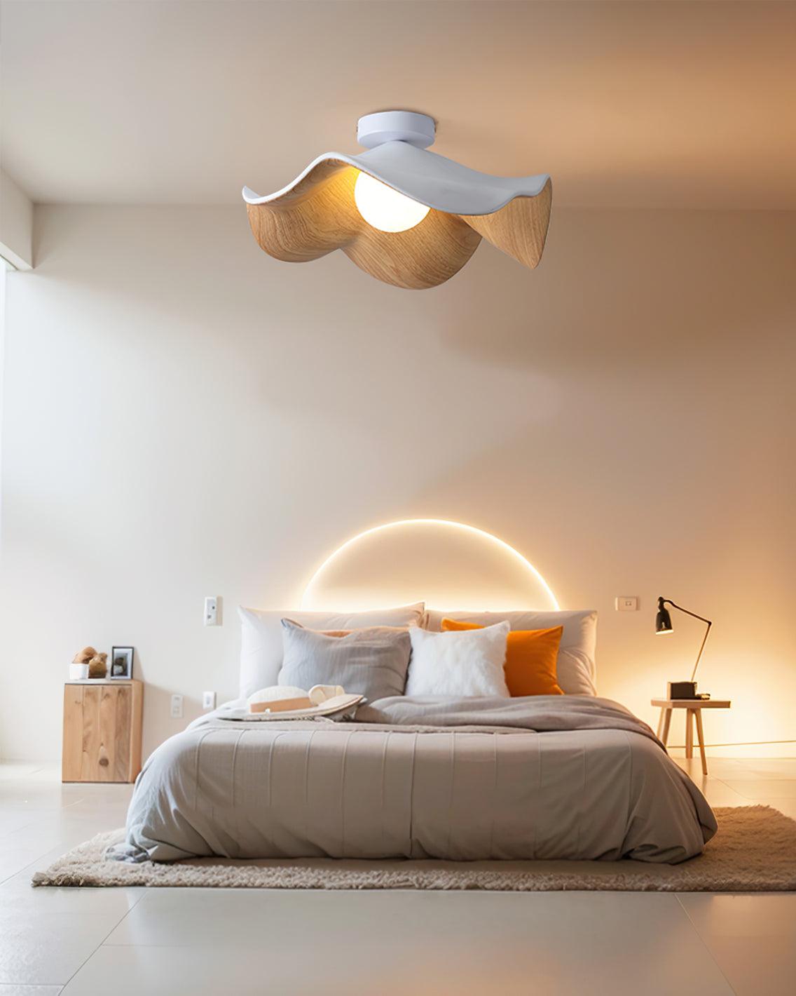 Belenor Ceiling Lamp Lotus Leaf with Wood and White Finish-Neutral Decor