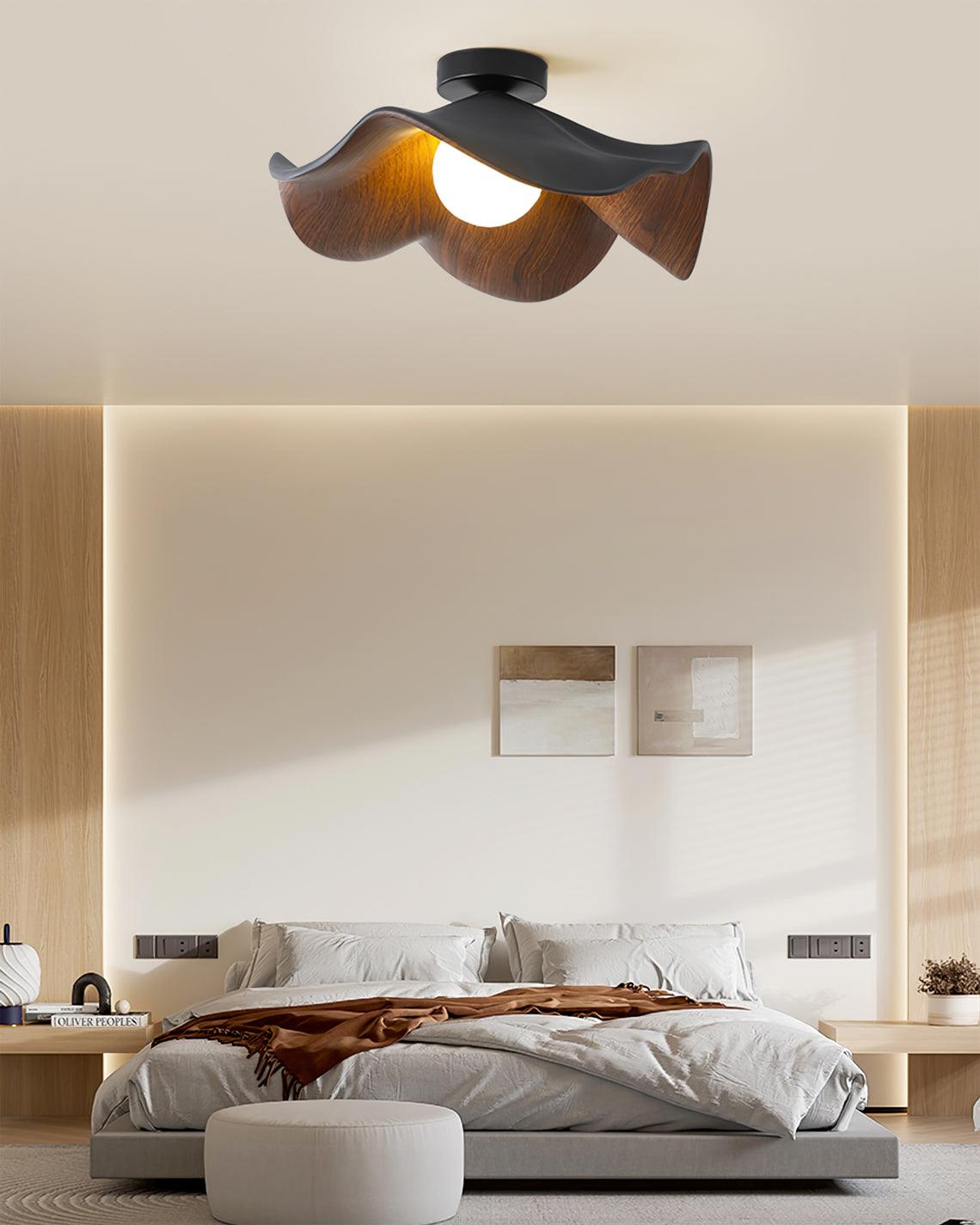 Belenor Ceiling Lamp Lotus Leaf with Wood and White Finish-Neutral Decor