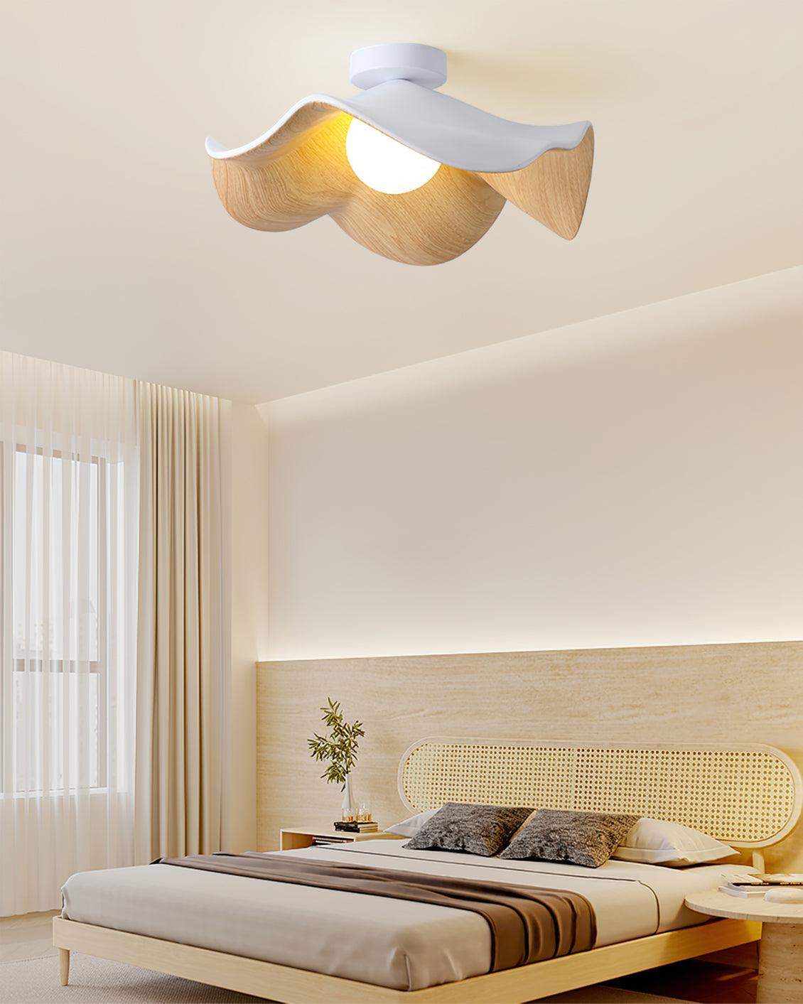 Belenor Ceiling Lamp Lotus Leaf with Wood and White Finish-Neutral Decor