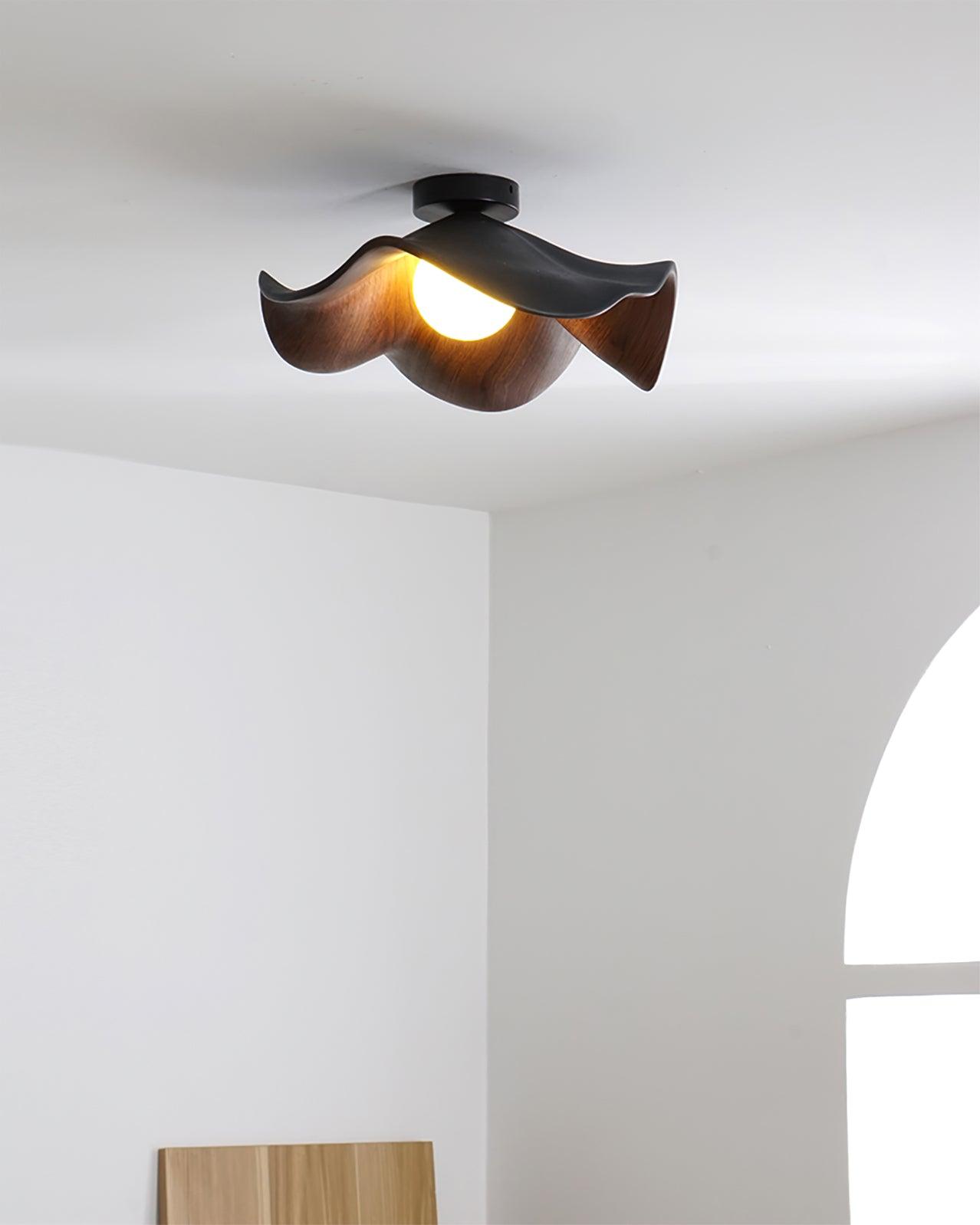 Belenor Ceiling Lamp Lotus Leaf with Wood and White Finish-Neutral Decor