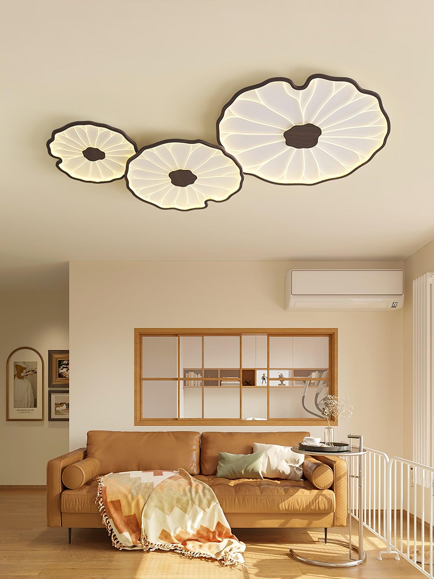 Solara Ceiling Lamp Lotus Leaf with Wooden Finish-Neutral Decor