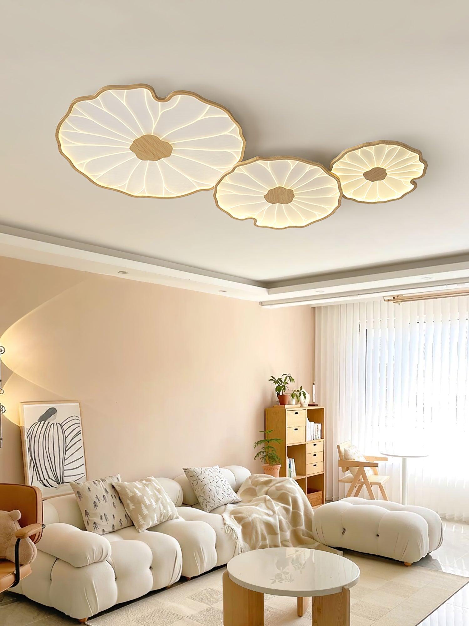 Solara Ceiling Lamp Lotus Leaf with Wooden Finish-Neutral Decor