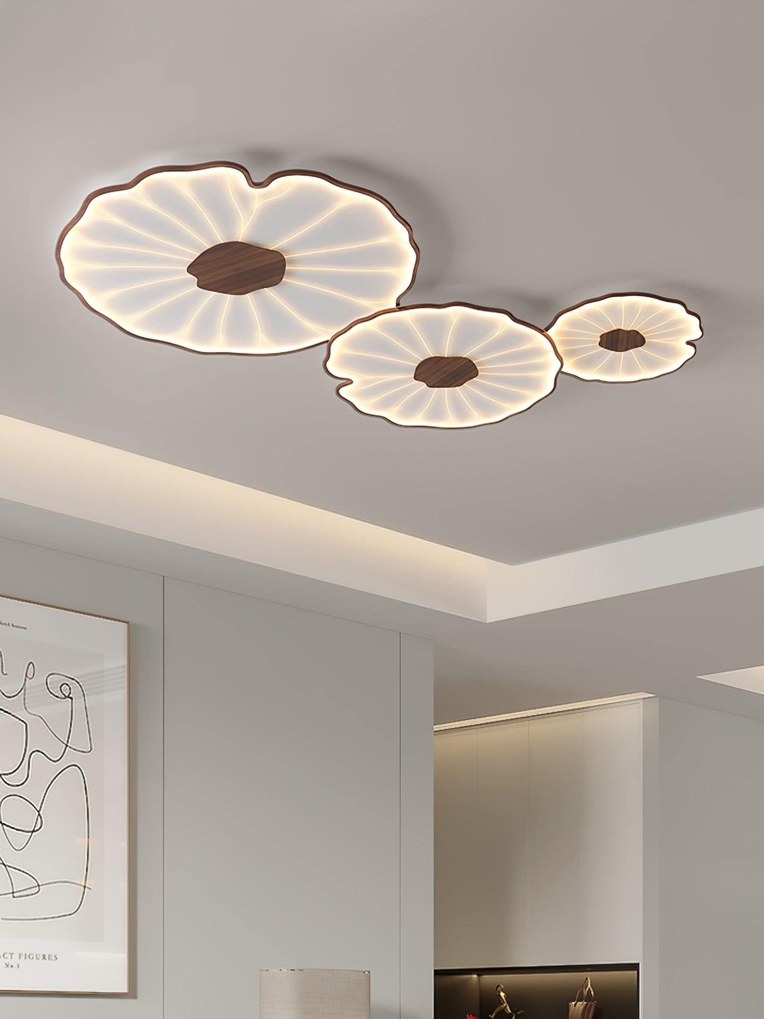 Solara Ceiling Lamp Lotus Leaf with Wooden Finish-Neutral Decor