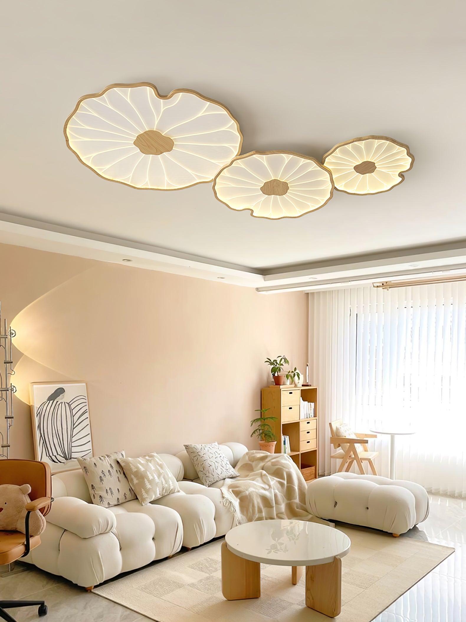 Solara Ceiling Lamp Lotus Leaf with Wooden Finish-Neutral Decor