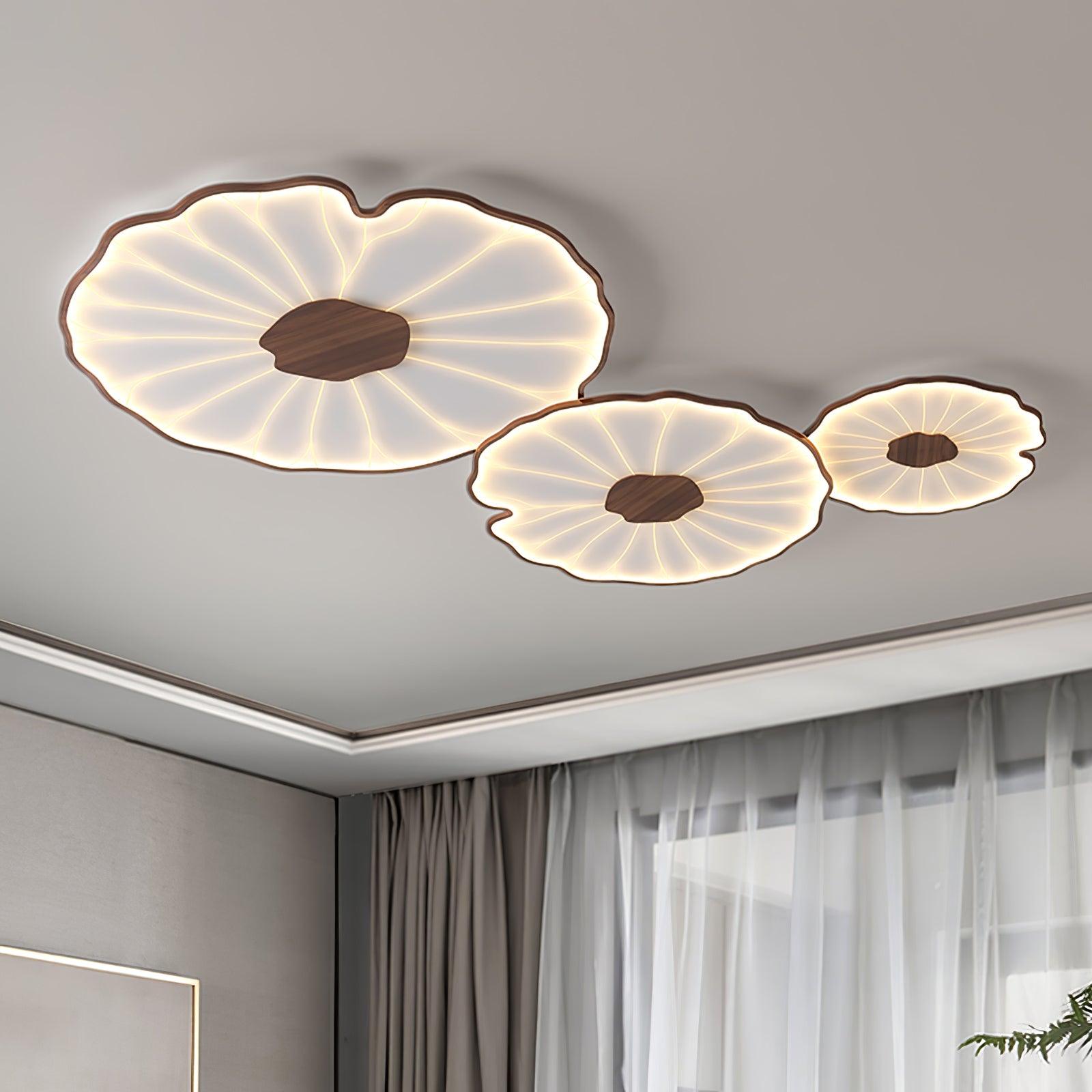Solara Ceiling Lamp Lotus Leaf with Wooden Finish-Neutral Decor