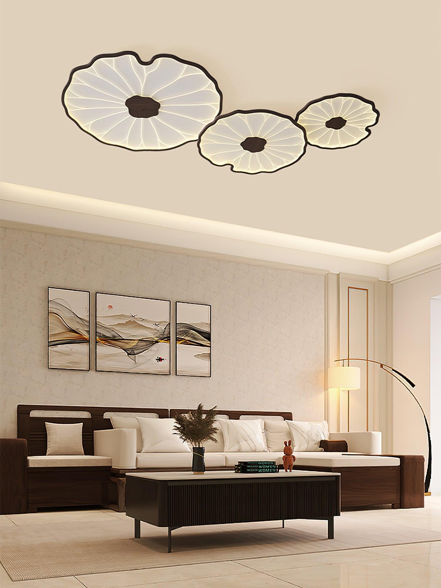 Solara Ceiling Lamp Lotus Leaf with Wooden Finish-Neutral Decor