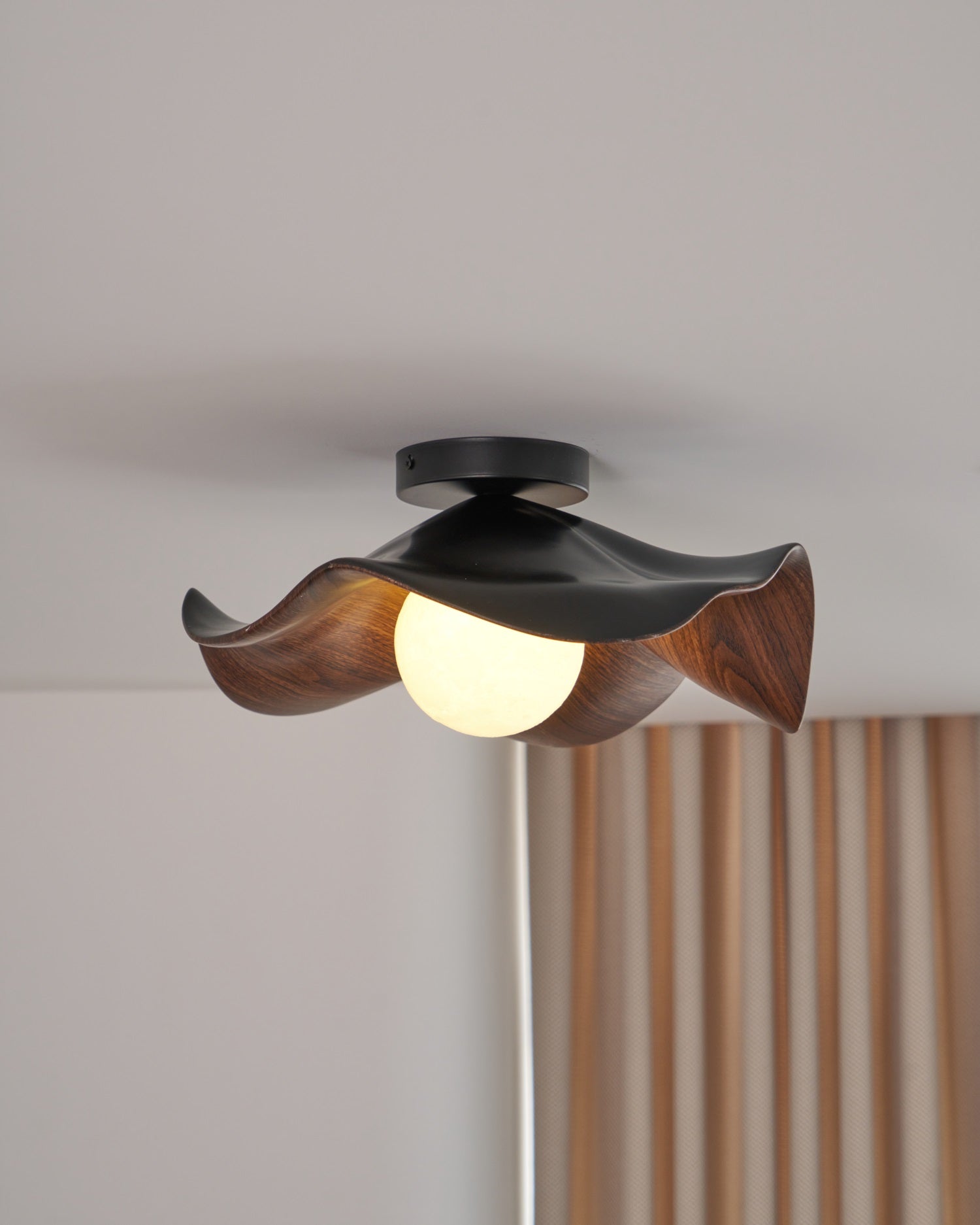 Belenor Ceiling Lamp Lotus Leaf with Wood and White Finish-Neutral Decor