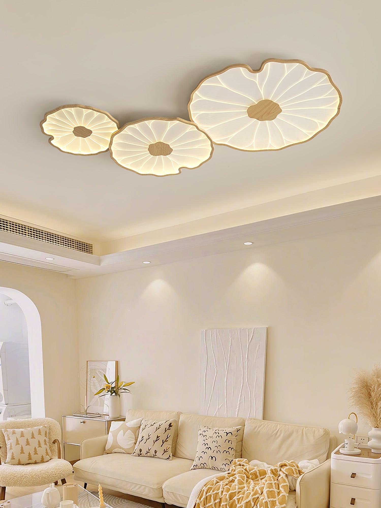 Solara Ceiling Lamp Lotus Leaf with Wooden Finish-Neutral Decor