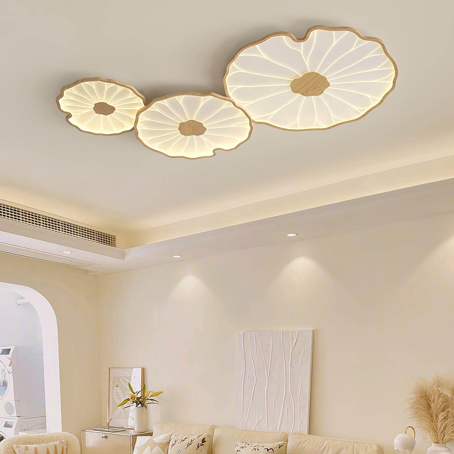Solara Ceiling Lamp Lotus Leaf with Wooden Finish-Neutral Decor