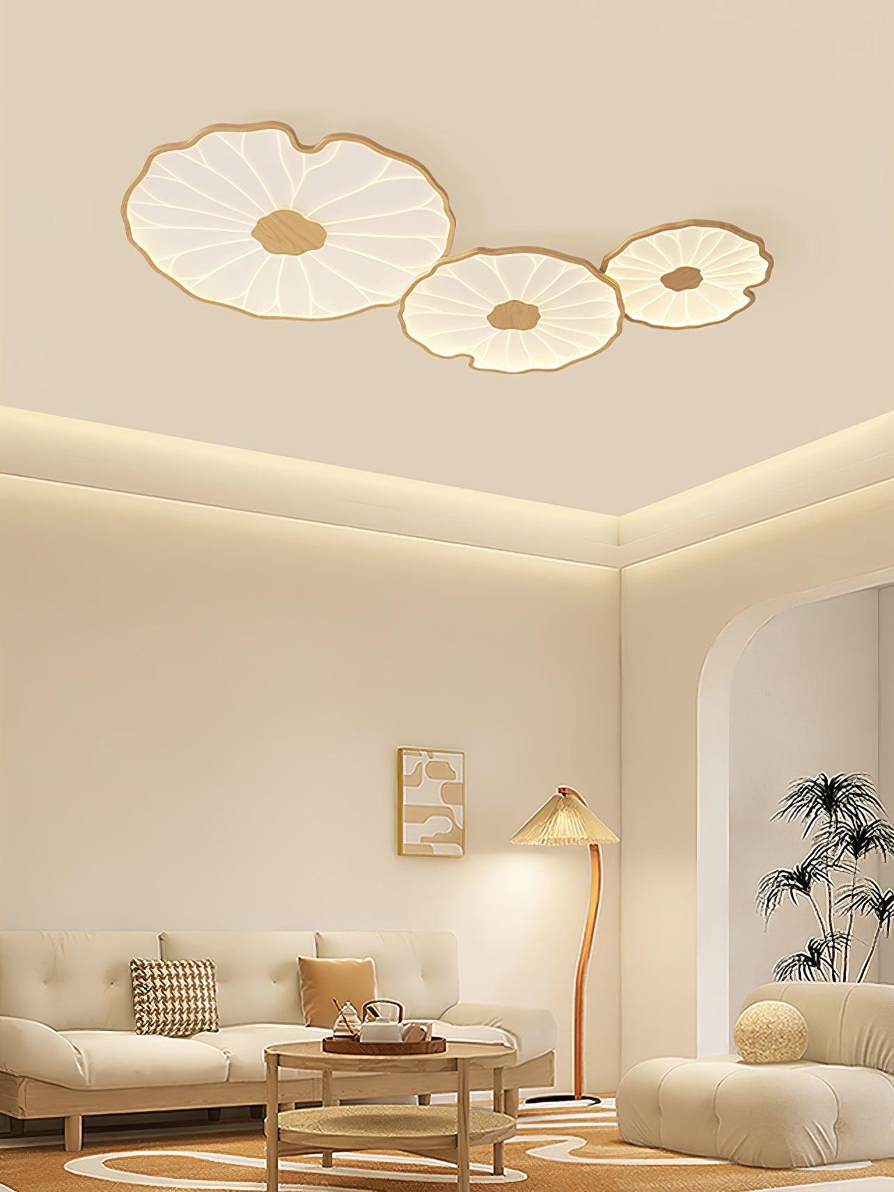 Solara Ceiling Lamp Lotus Leaf with Wooden Finish-Neutral Decor