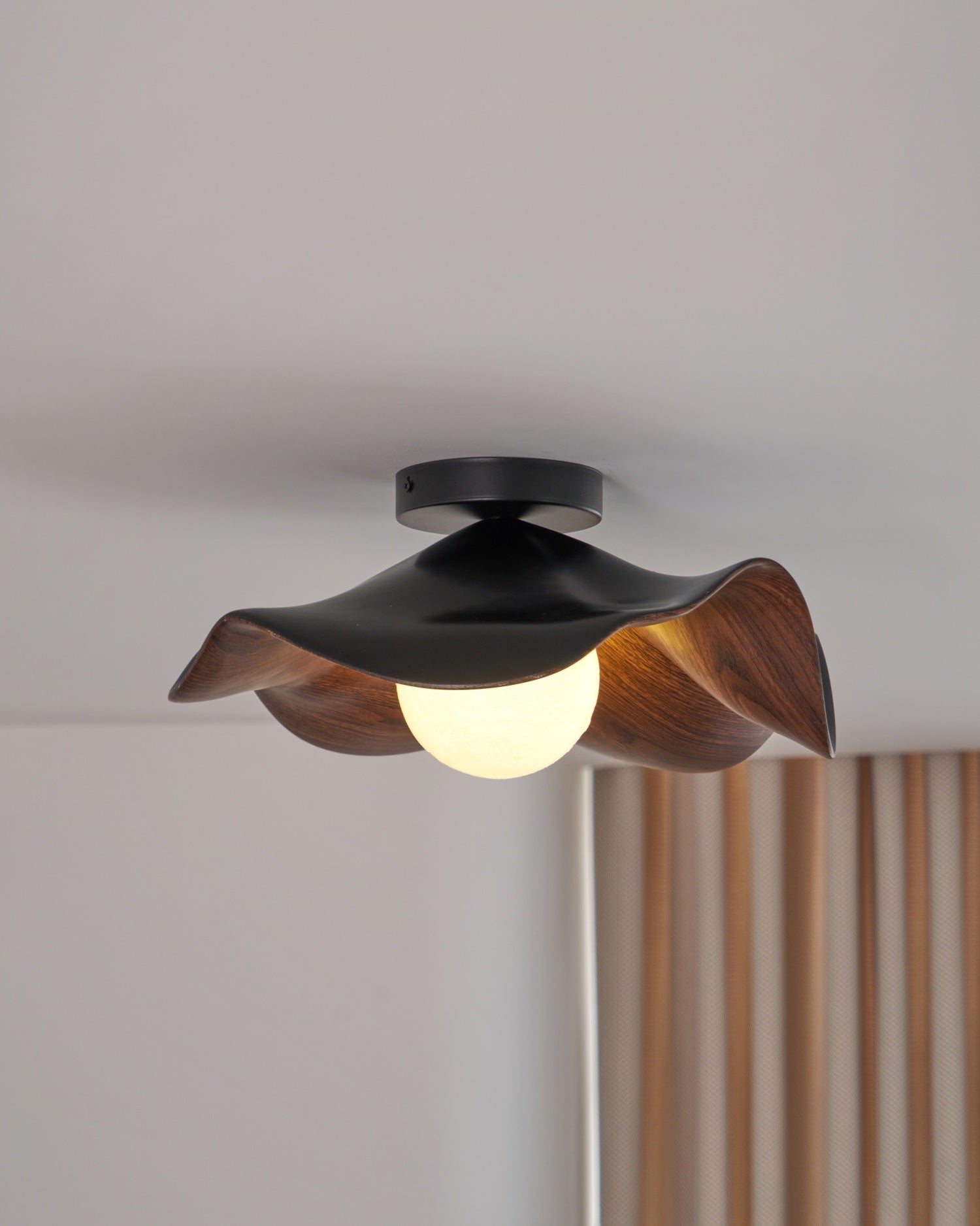 Belenor Ceiling Lamp Lotus Leaf with Wood and White Finish-Neutral Decor